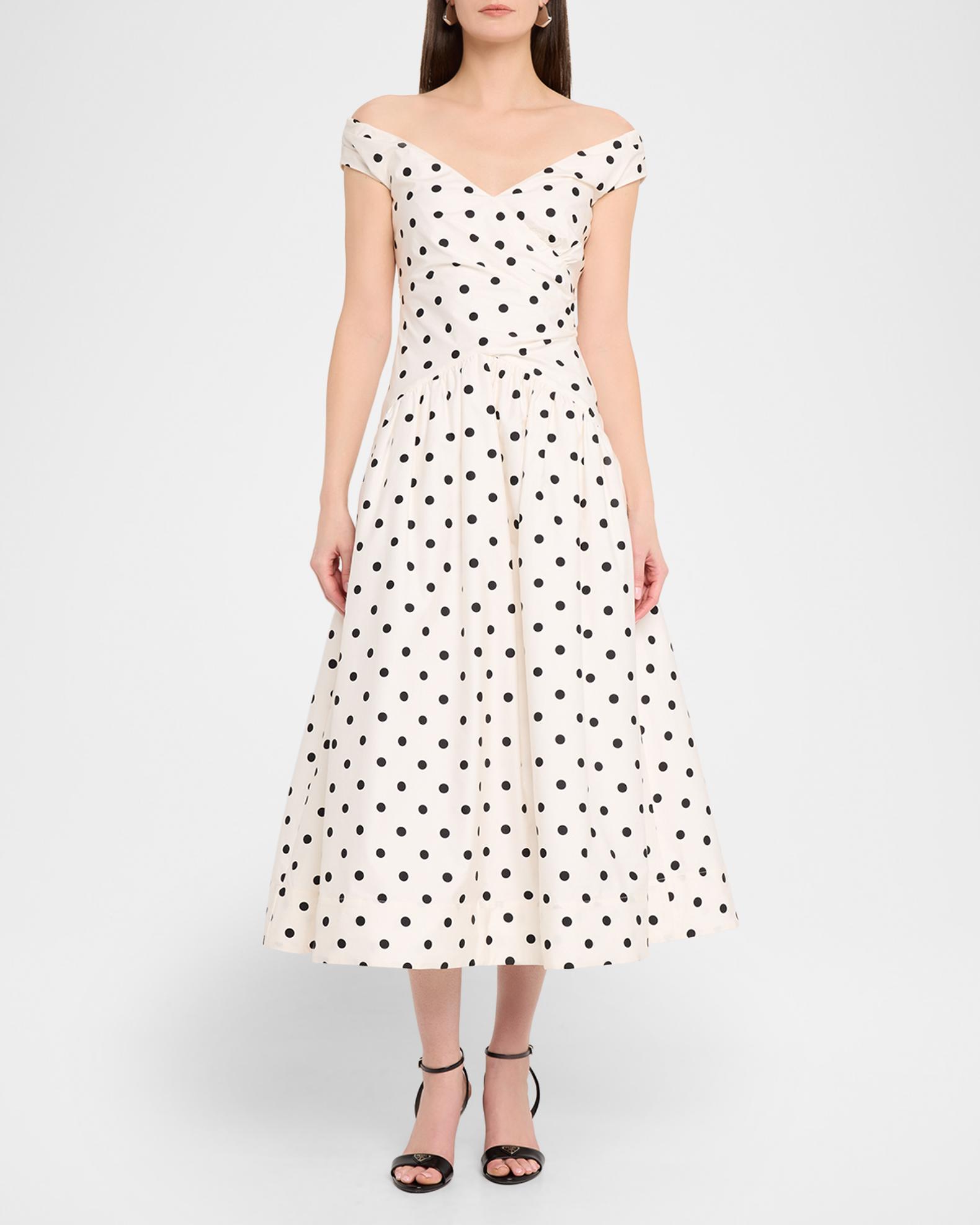 self portrait cream polka dot taffeta midi dress SELF PORTRAIT Cream / Black Bandeau Polka Dot Taffeta Midi Dress UK 8