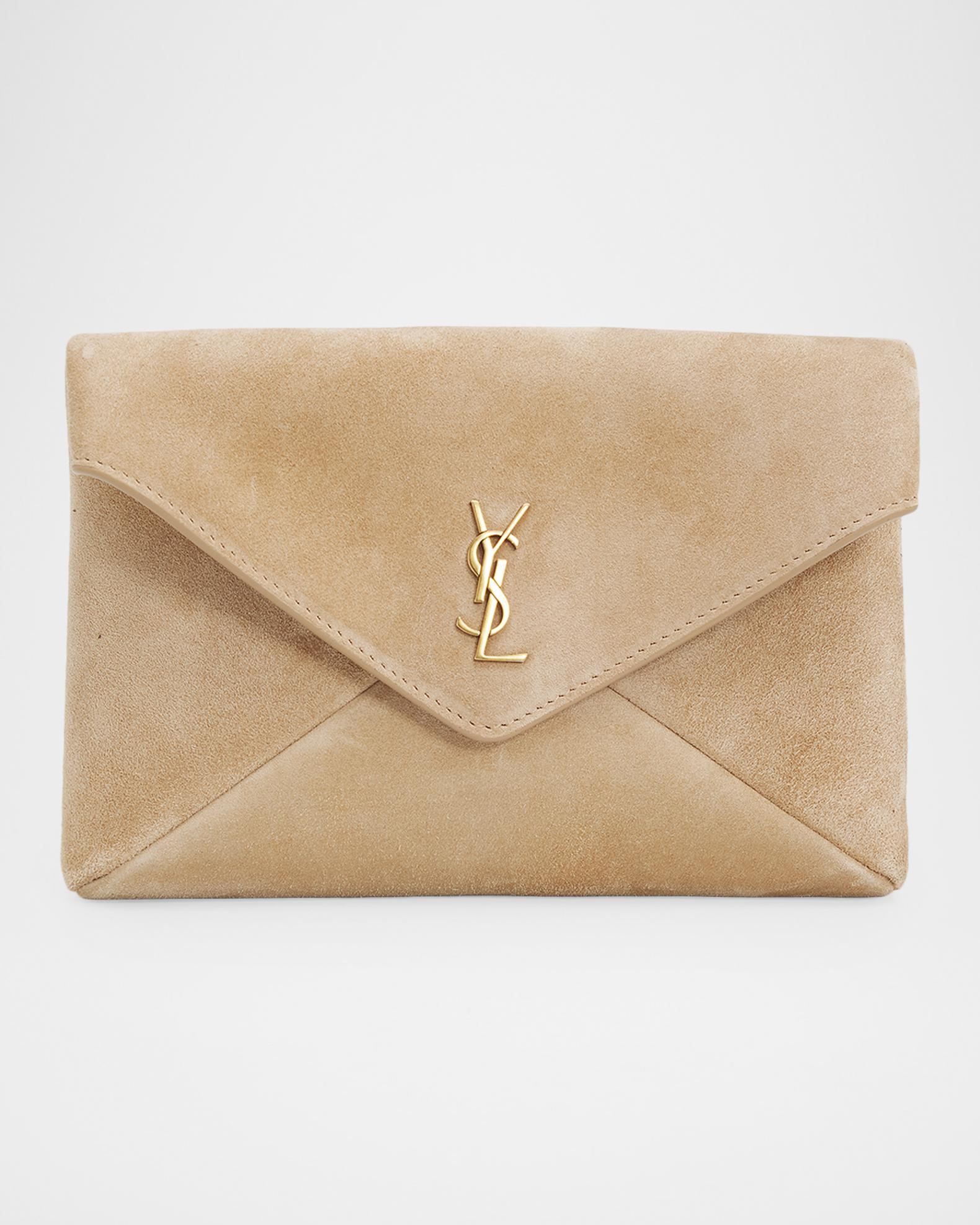 Saint Laurent Cassandre Large Suede Envelope Clutch Bag | Neiman