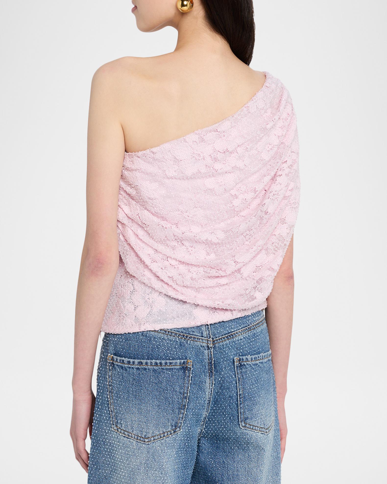 Self-Portrait Rhinestone Lace Asymmetric Drape Top | Neiman Marcus