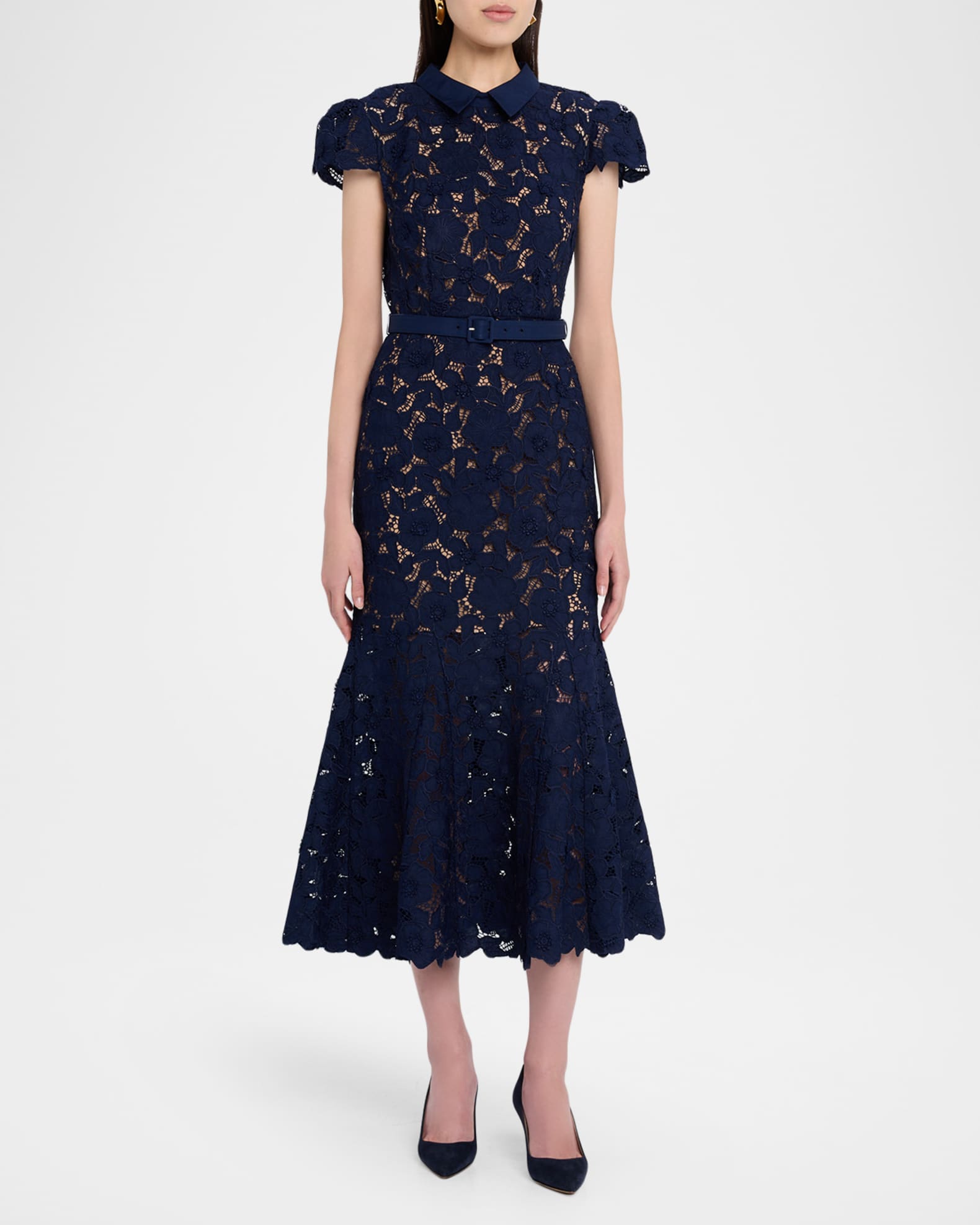 knee length dresses for ladies Self-Portrait One Shoulder Guipure-lace Midi Dress – Runway Catalog