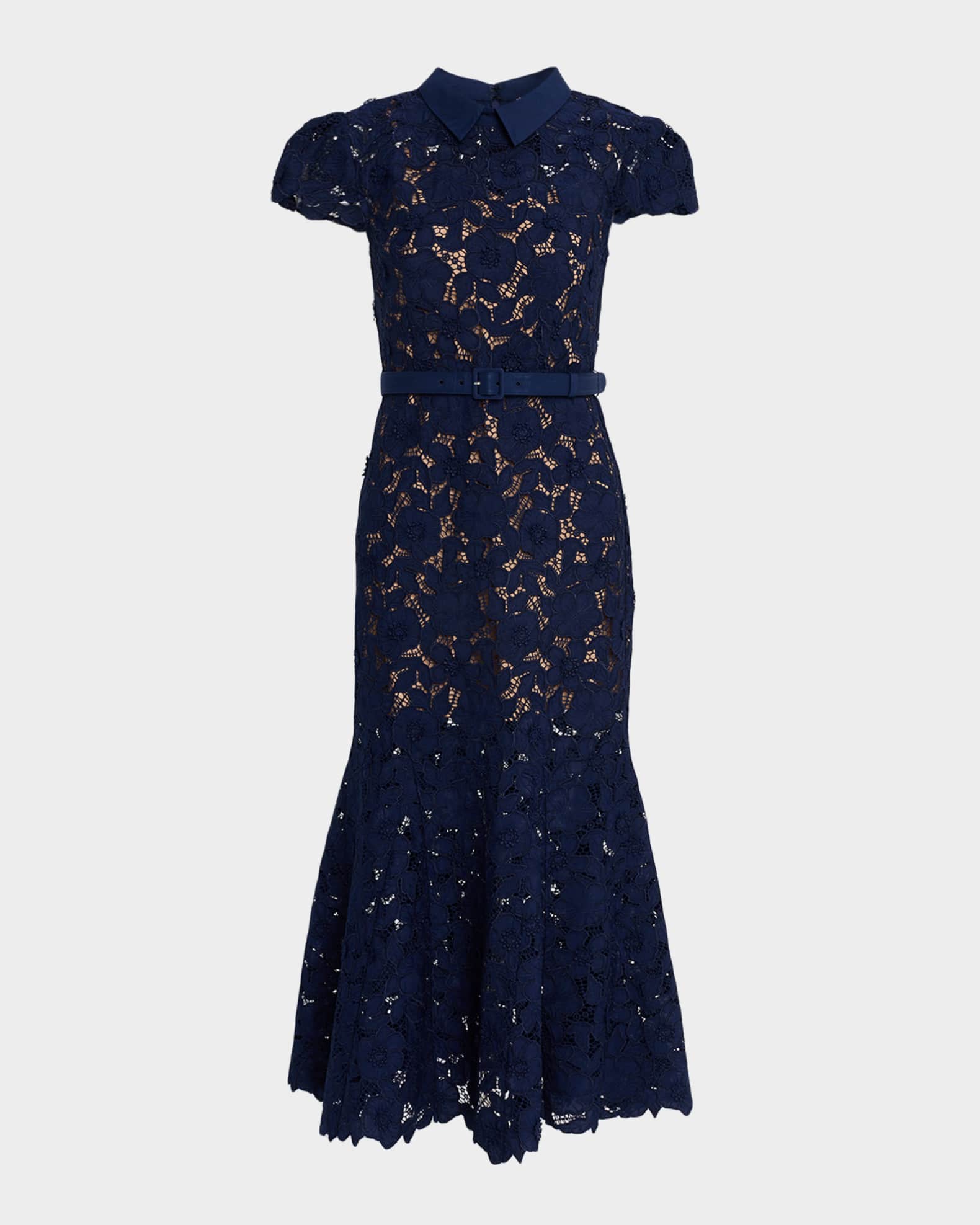 Self-Portrait Guipure Lace Belted Midi Dress | Neiman Marcus