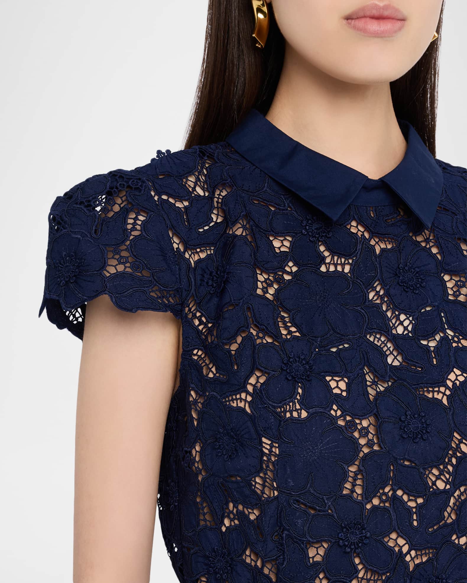 Self-Portrait Guipure Lace Belted Midi Dress | Neiman Marcus