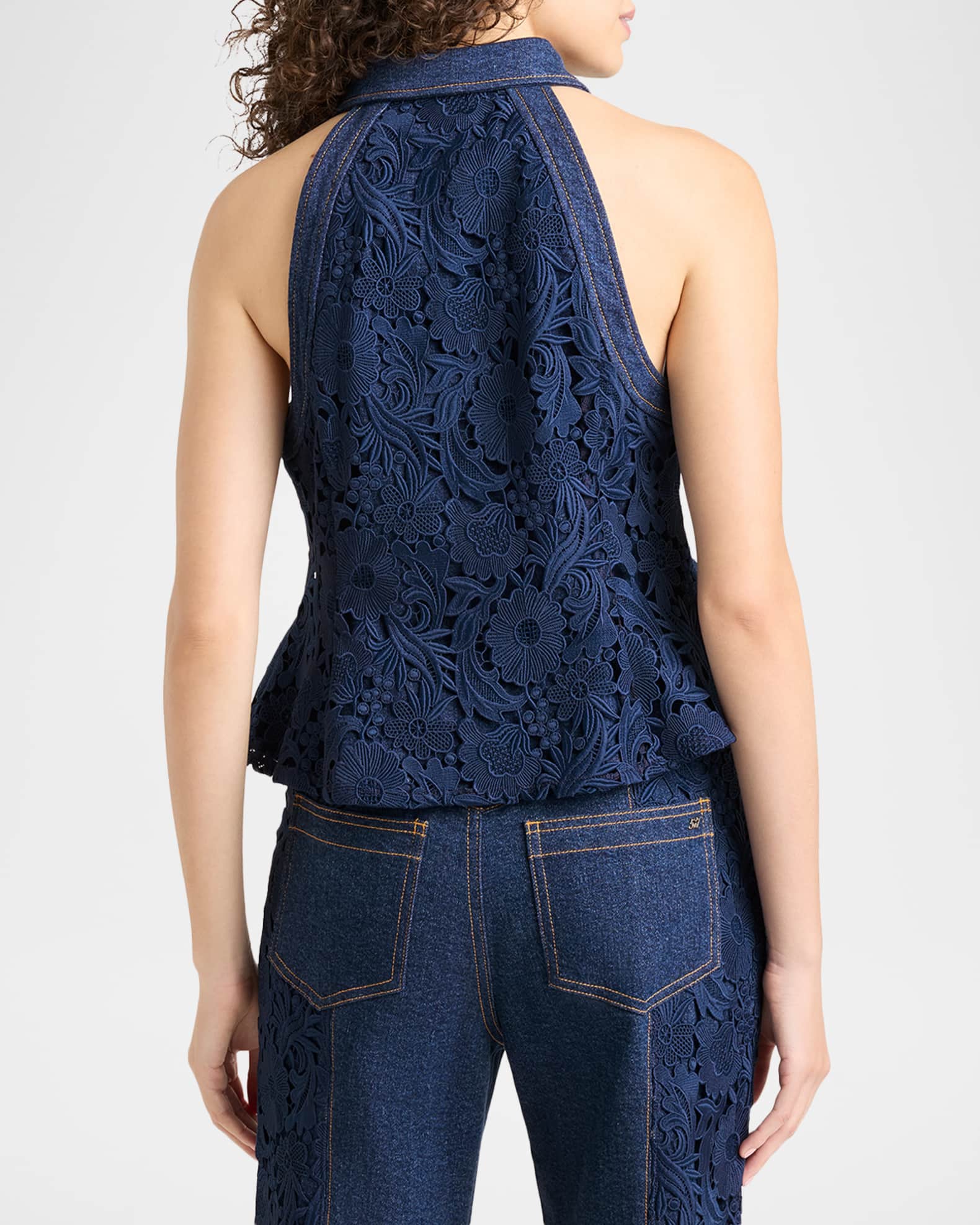 Cinq a Sept Ronin Lace Denim Top | Neiman Marcus