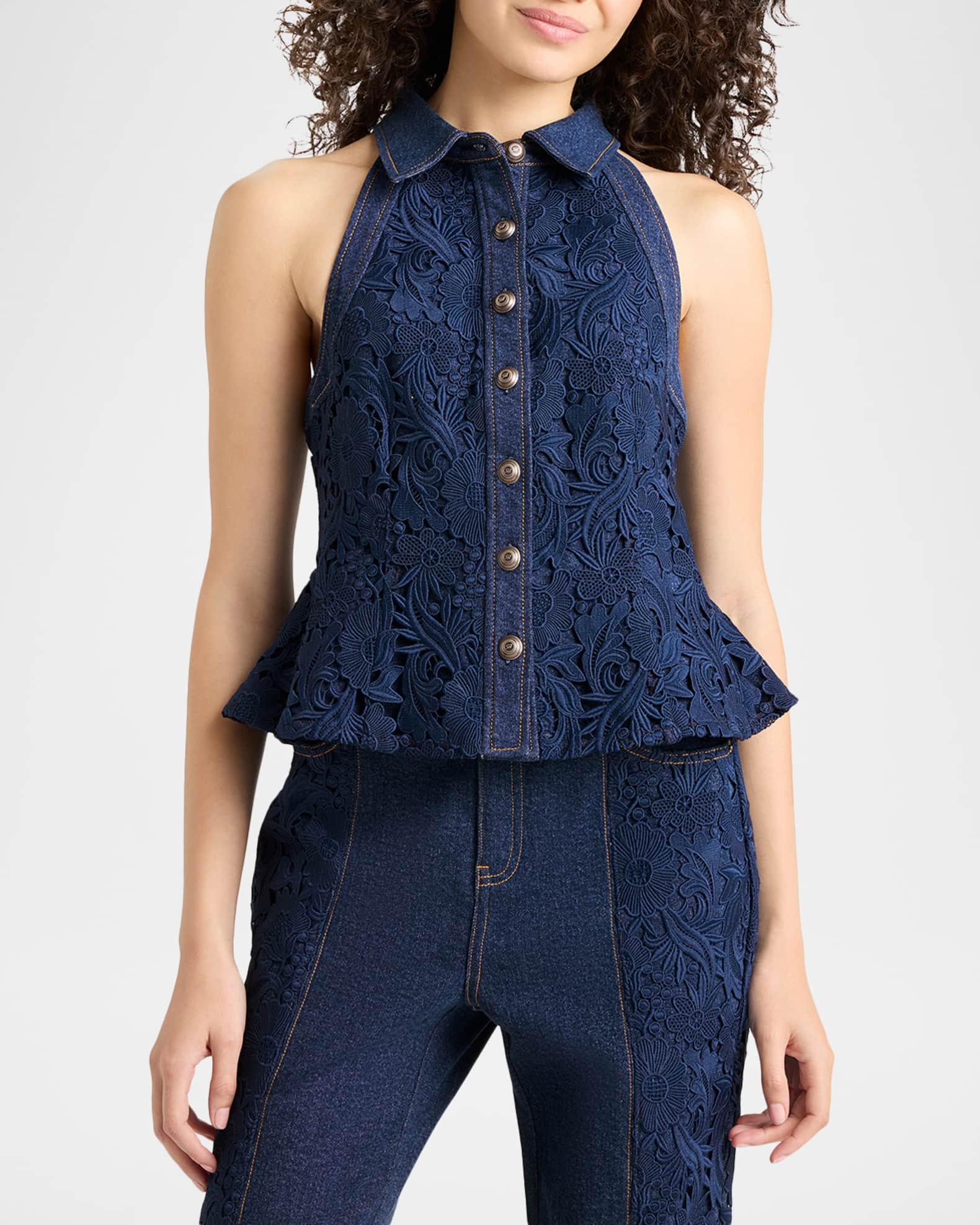 Cinq a Sept Ronin Lace Denim Top | Neiman Marcus