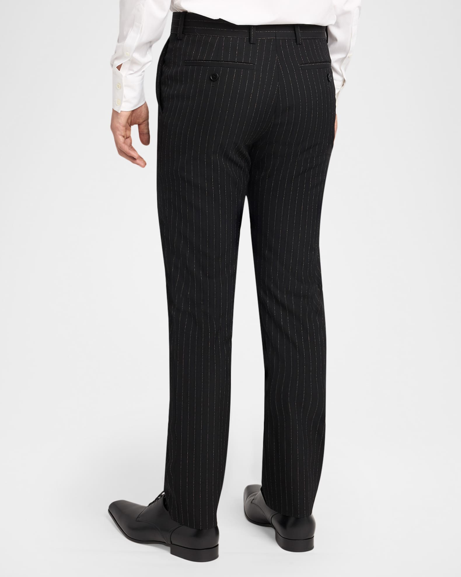 black wool cigarette trousers Mcqueen Men's Pinstripe Wool Cigarette Trousers, Black Gold, Men's, 52, Pants & Shorts Wool & Dress Pants