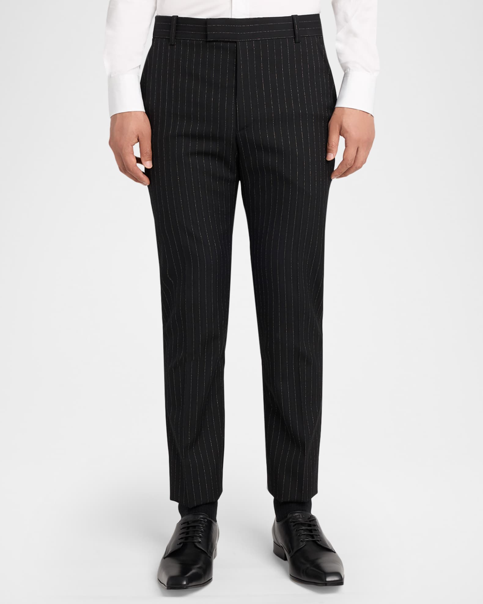 pinstripe cigarette pants Mcqueen Men's Pinstripe Wool Cigarette Trousers, Black Gold, Men's, 52, Pants & Shorts Wool & Dress Pants