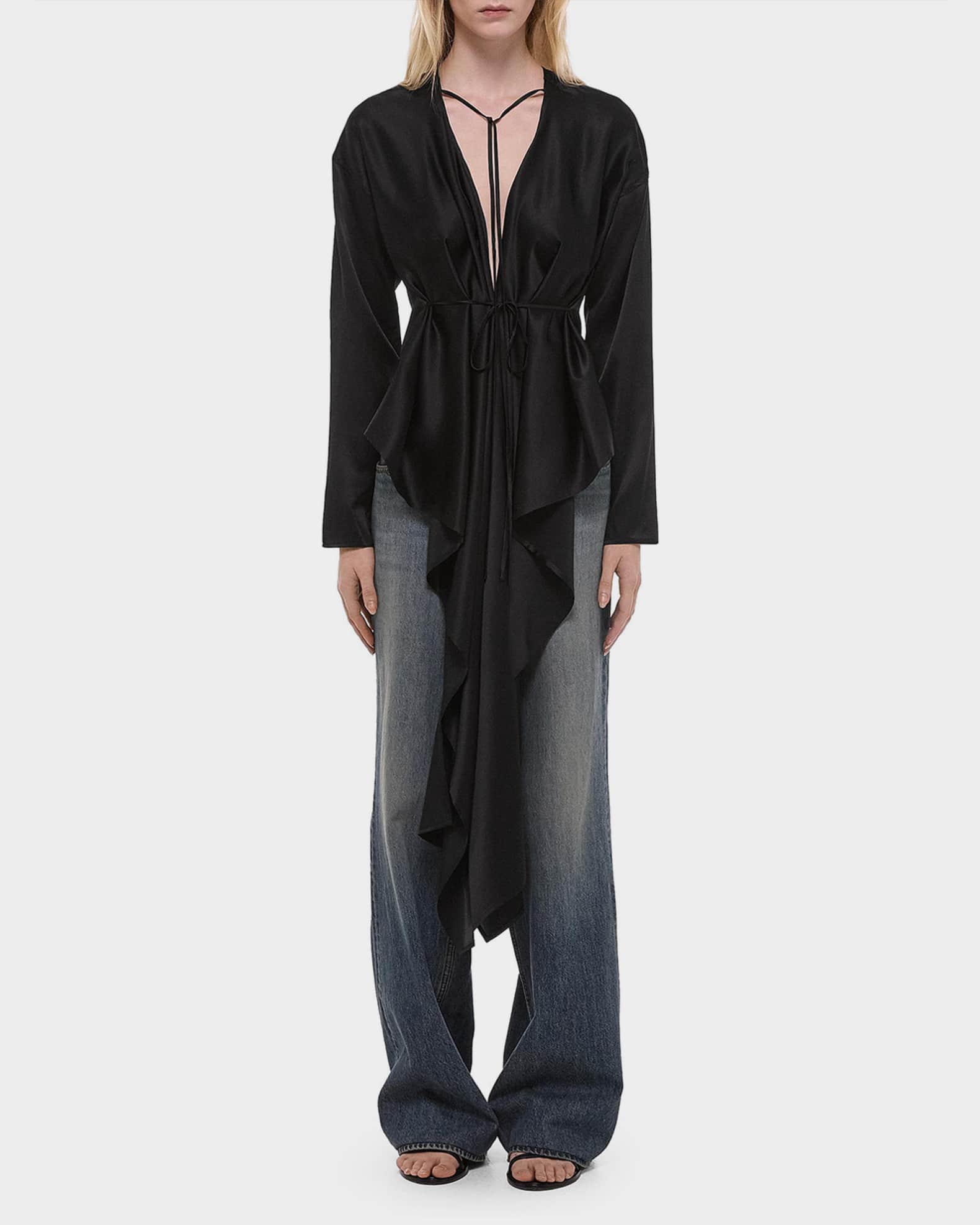 Helmut Lang Draped Silk Satin Scarf Top | Neiman Marcus
