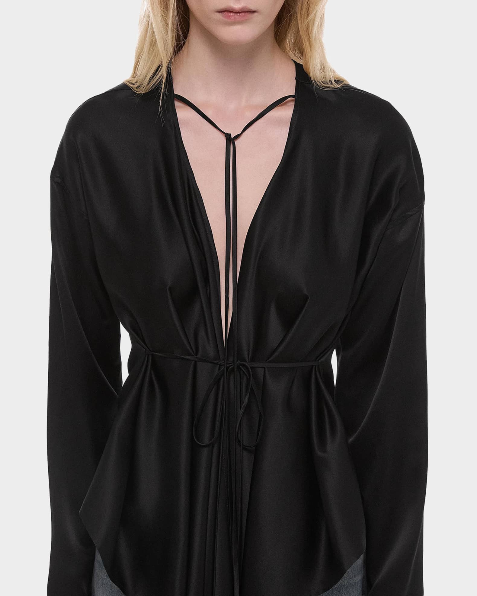 Helmut Lang Draped Silk Satin Scarf Top | Neiman Marcus