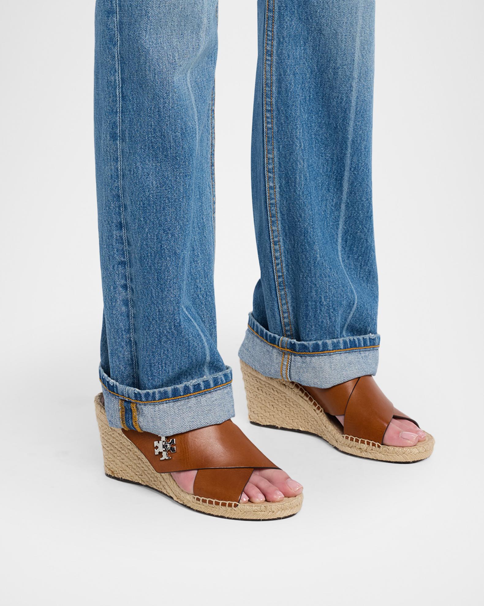 Tory Burch Turnlock Leather Slingback Espadrille Wedge Sandals
