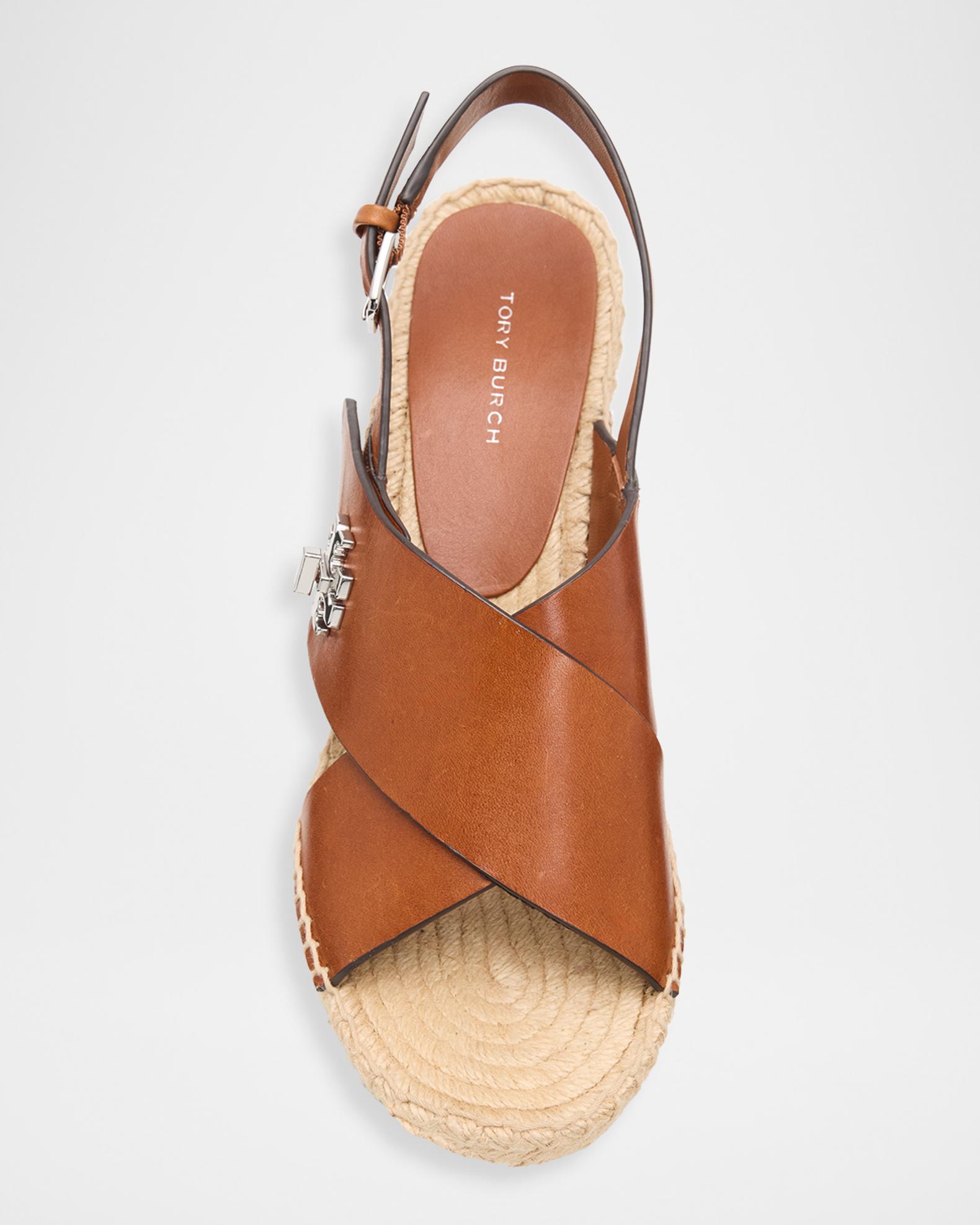 Tory Burch Turnlock Leather Slingback Espadrille Wedge Sandals