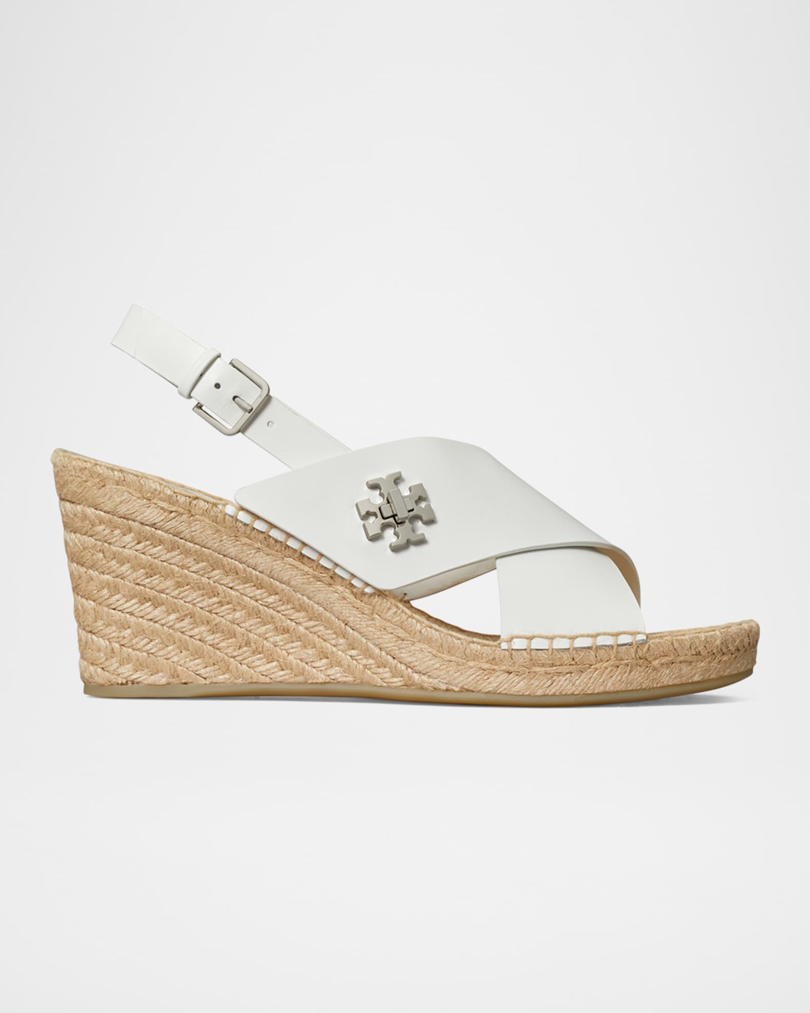 Tory Burch Turnlock Leather Slingback Espadrille Wedge Sandals
