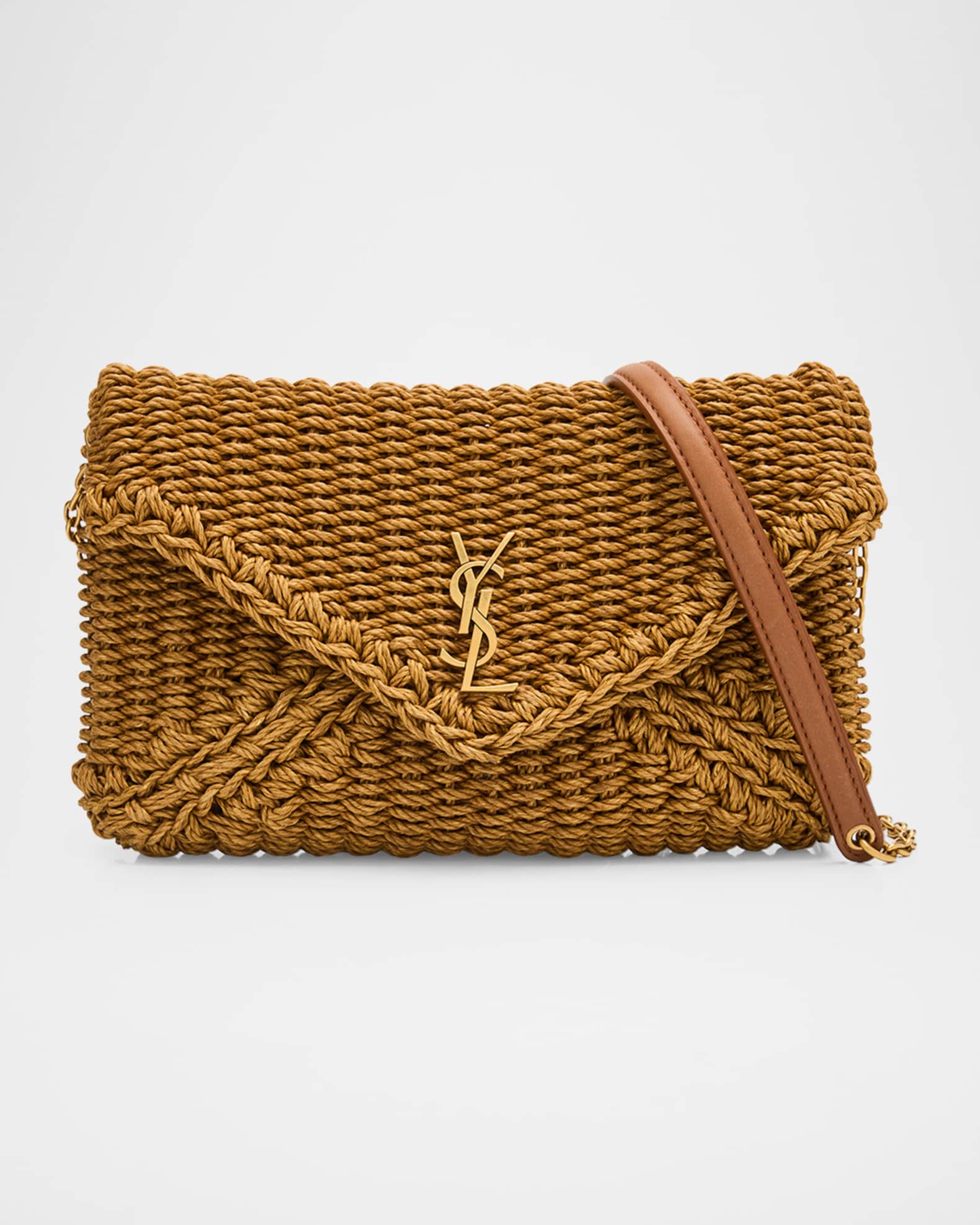 Saint Laurent Cassandre YSL Woven Raffia Shoulder Bag Pouch Bag