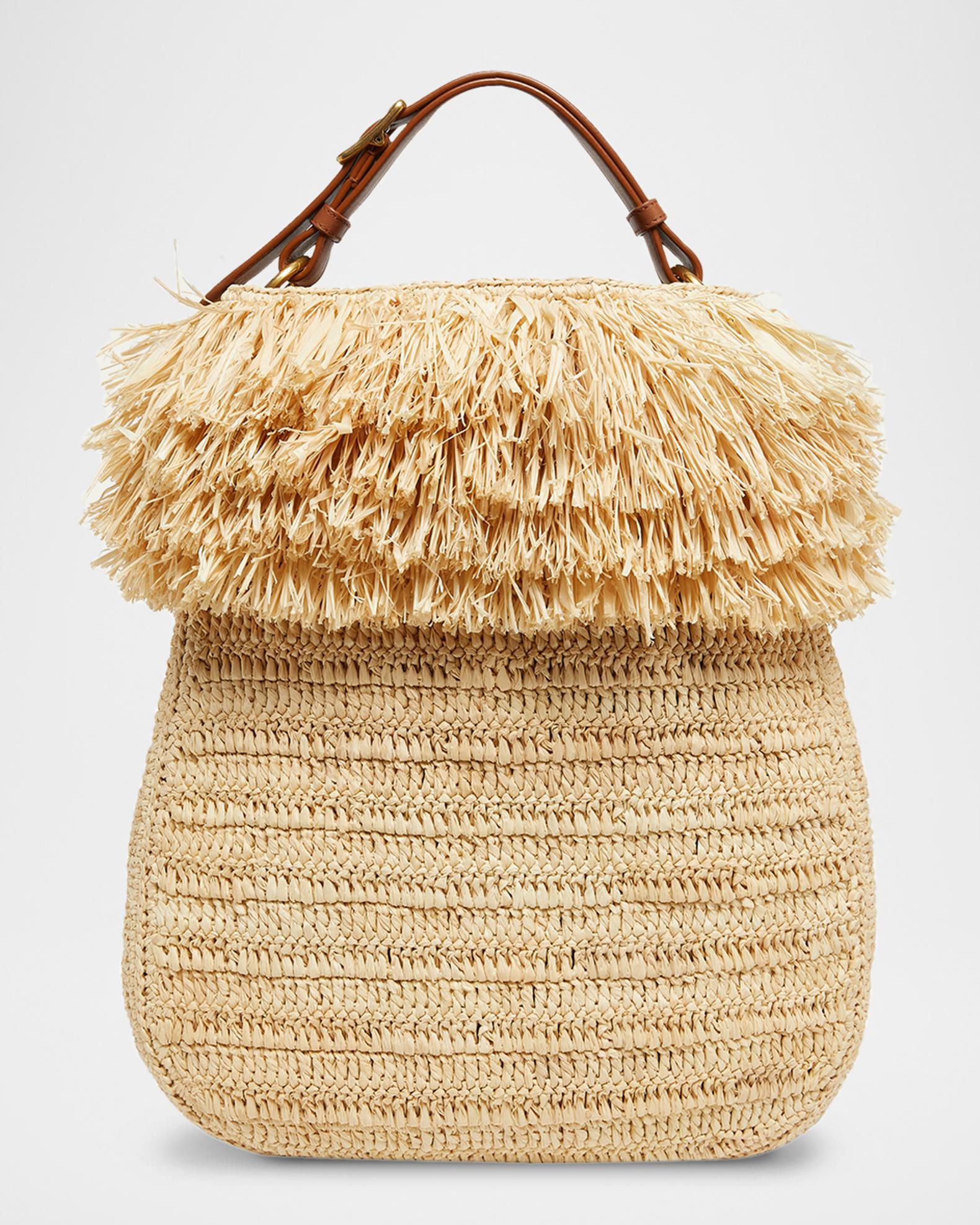 Saint Laurent Roady Fringed Raffia Shoulder Bag | Neiman Marcus