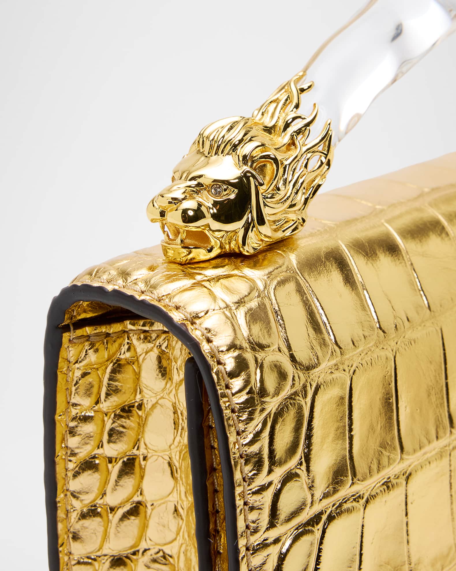 Alexis Bittar Lioness Metallic Croc-Embossed Leather Top-Handle