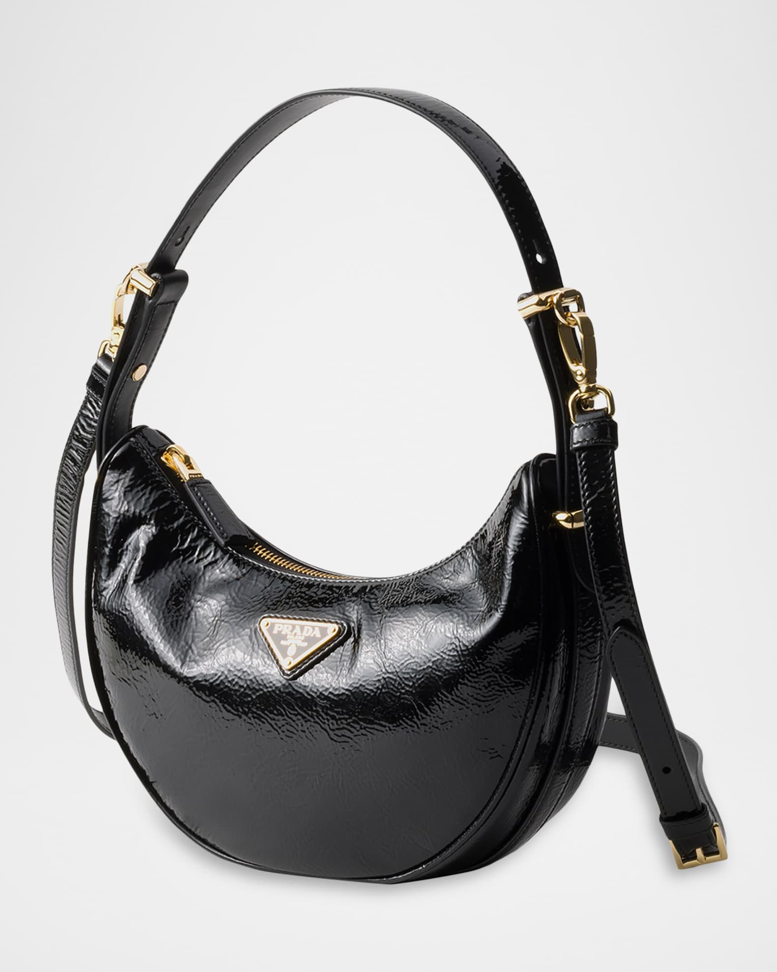 Prada Arqué Naplak Patent Leather Shoulder Bag | Neiman Marcus