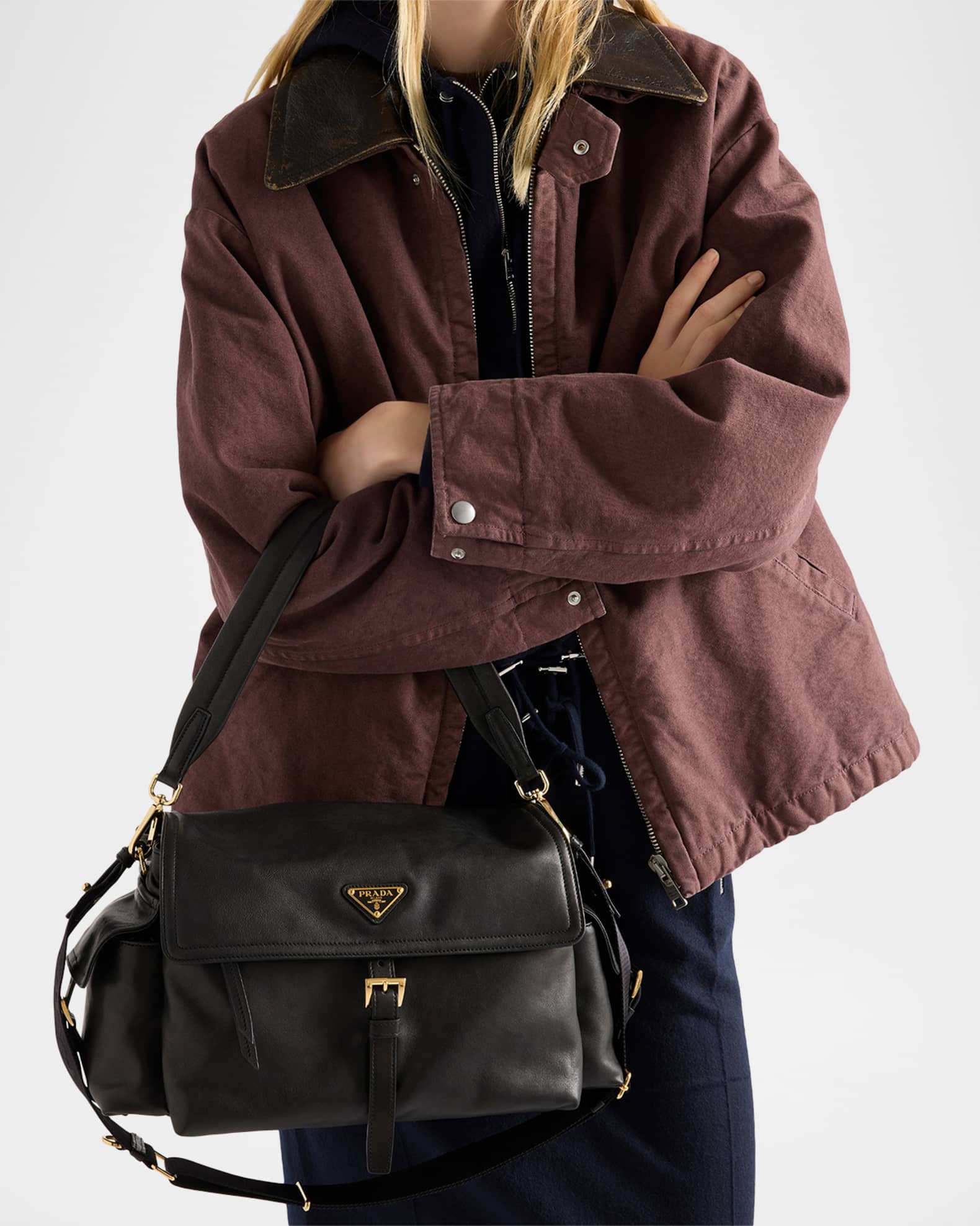 Prada Explore Large Nappa Leather Flap Shoulder Bag | Neiman Marcus