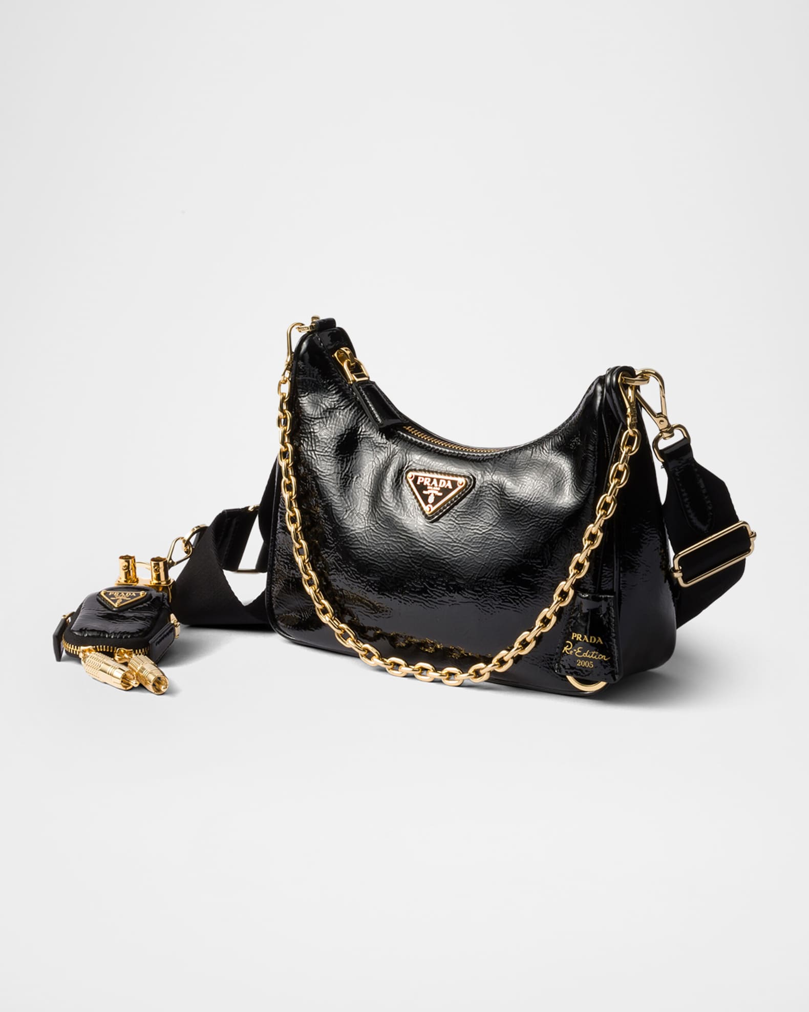 Prada Prada Re-Edition 2005 Naplak Patent Leather Bag with Charm
