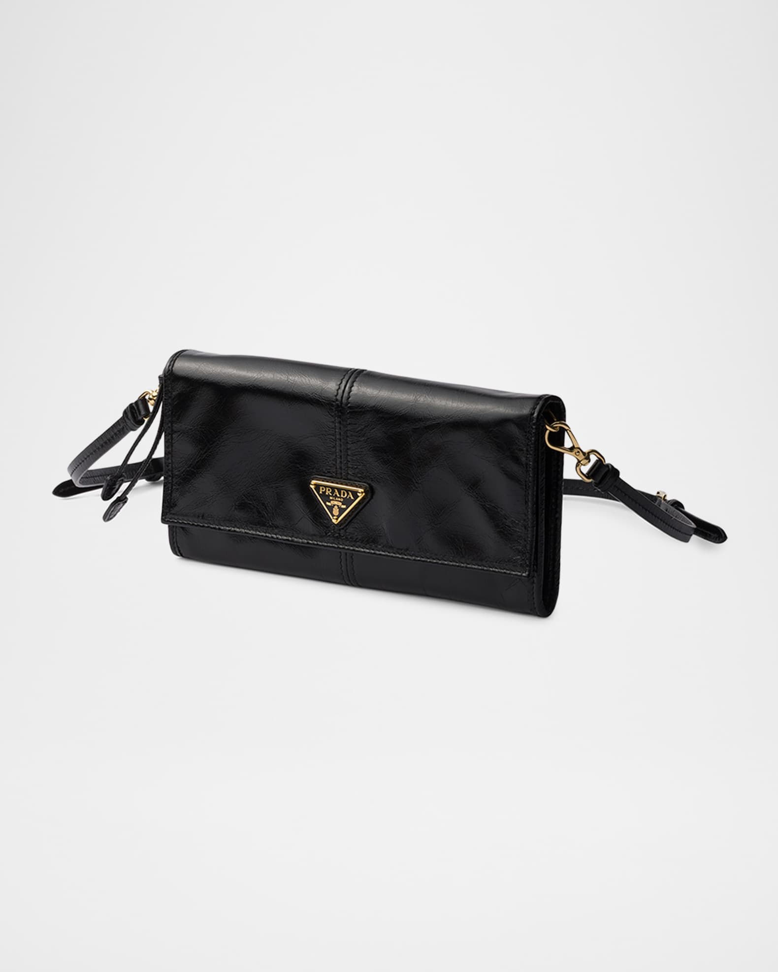 Wallet shoulder bag ポーチ付き／black leather Prada Leather Wallet with Shoulder Strap | Neiman Marcus