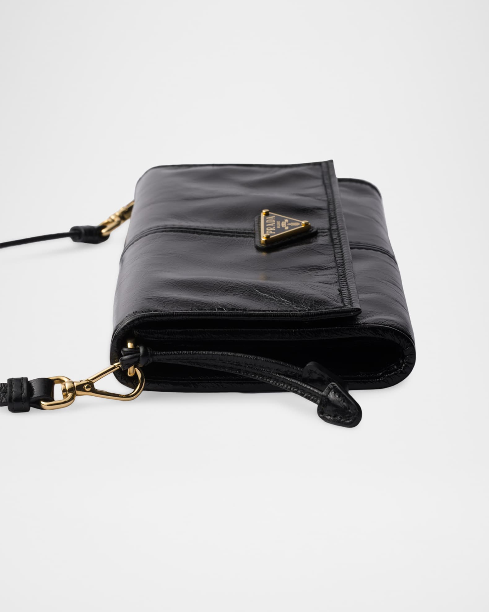 Prada Leather Wallet with Shoulder Strap | Neiman Marcus