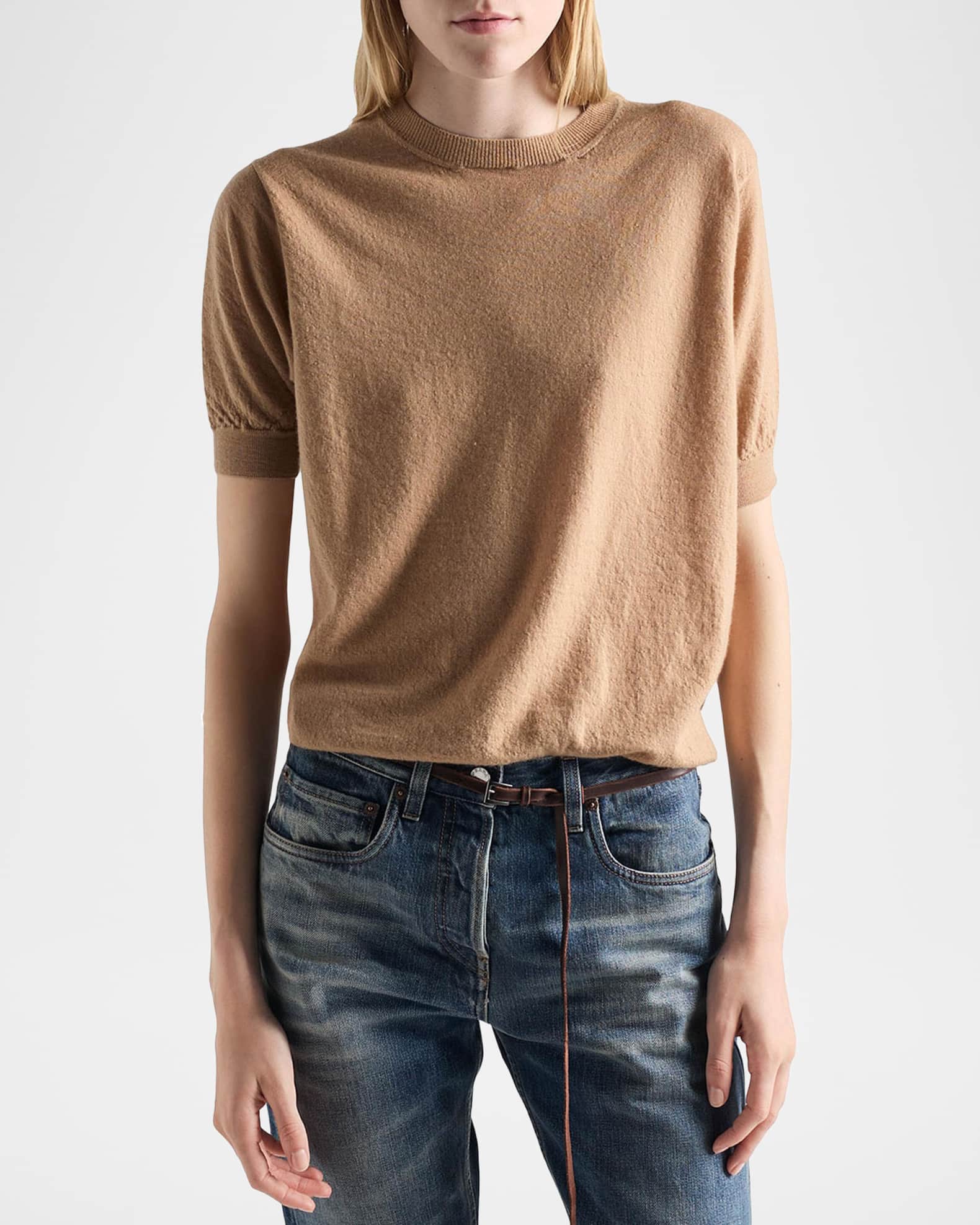 Prada Cashmere Crewneck Short-Sleeve Sweater | Neiman Marcus