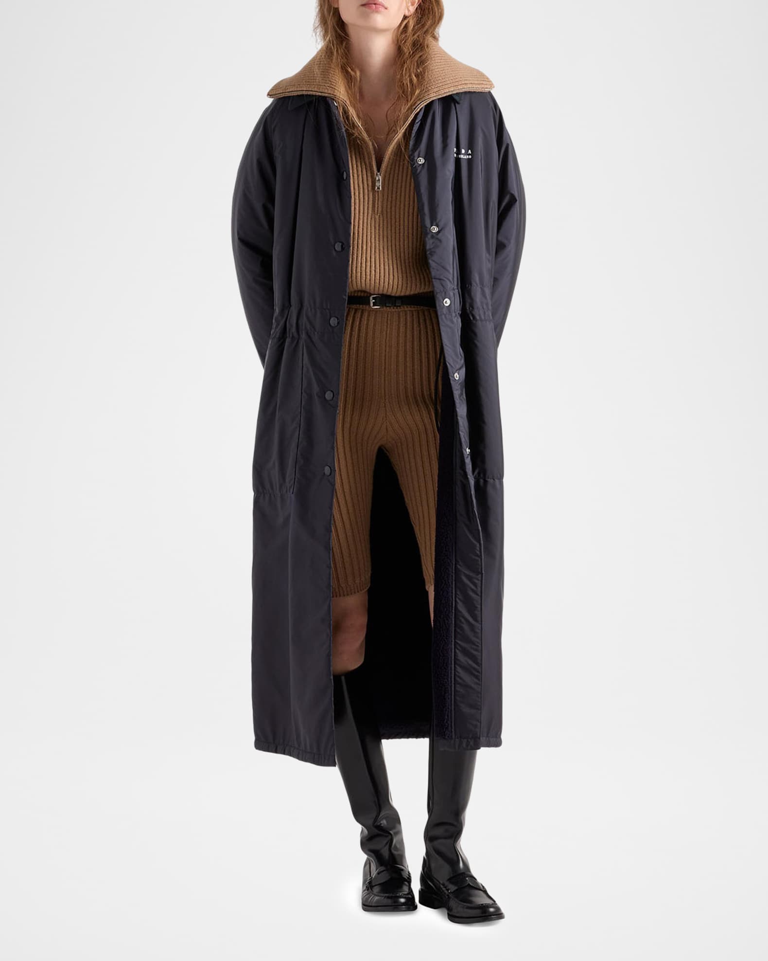 Prada Cashmere Ribbed Elbow-Patch Quarter-Zip Sweater | Neiman Marcus