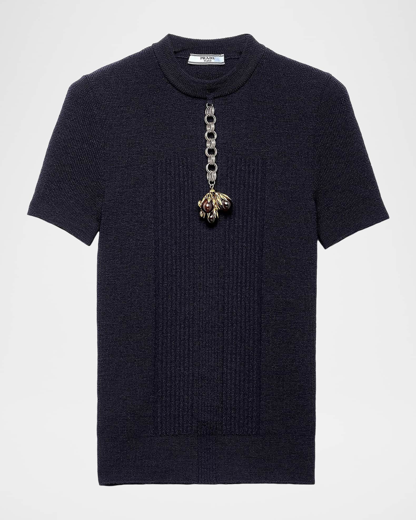 Prada Short-Sleeved Wool Sweater with Pendant | Neiman Marcus