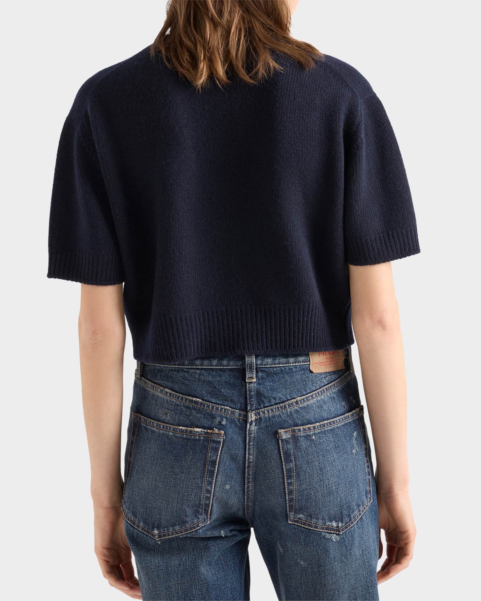 Prada Wool and Cashmere Logo Intarsia Crewneck Sweater | Neiman Marcus