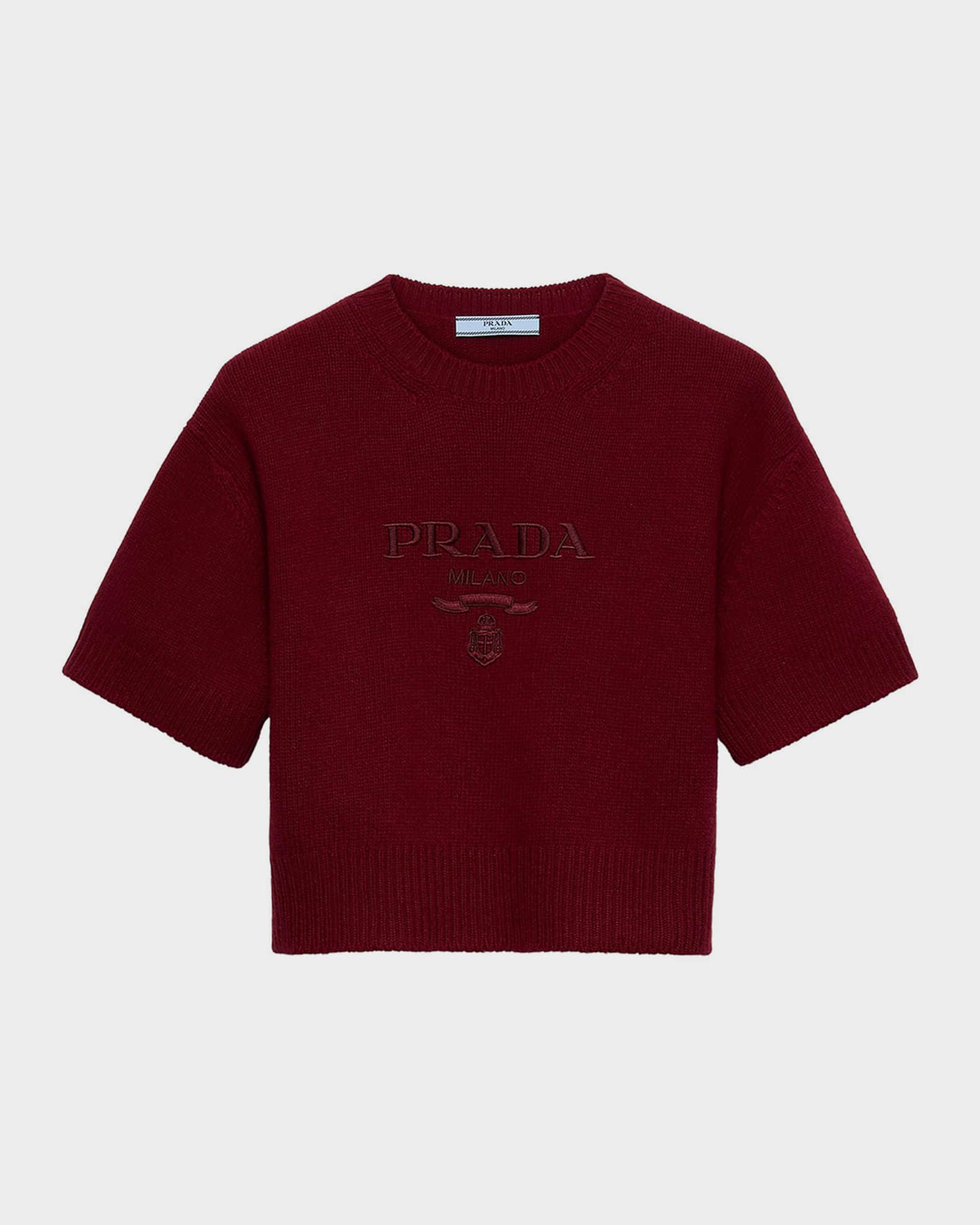 Prada Wool and Cashmere Logo Intarsia Crewneck Sweater | Neiman Marcus