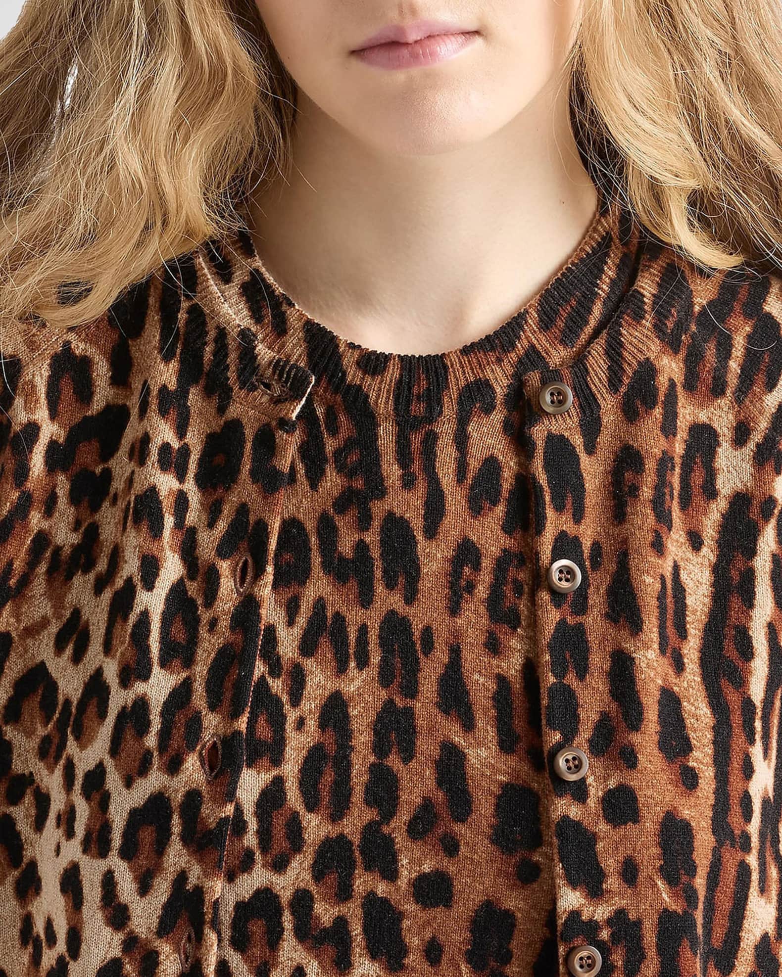 Prada Short-Sleeved Leopard-Print Cashmere Sweater | Neiman Marcus