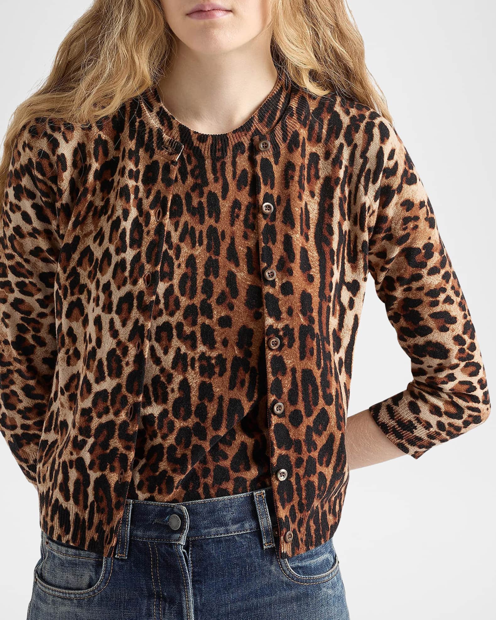 Prada Leopard-Print Cashmere Cardigan | Neiman Marcus