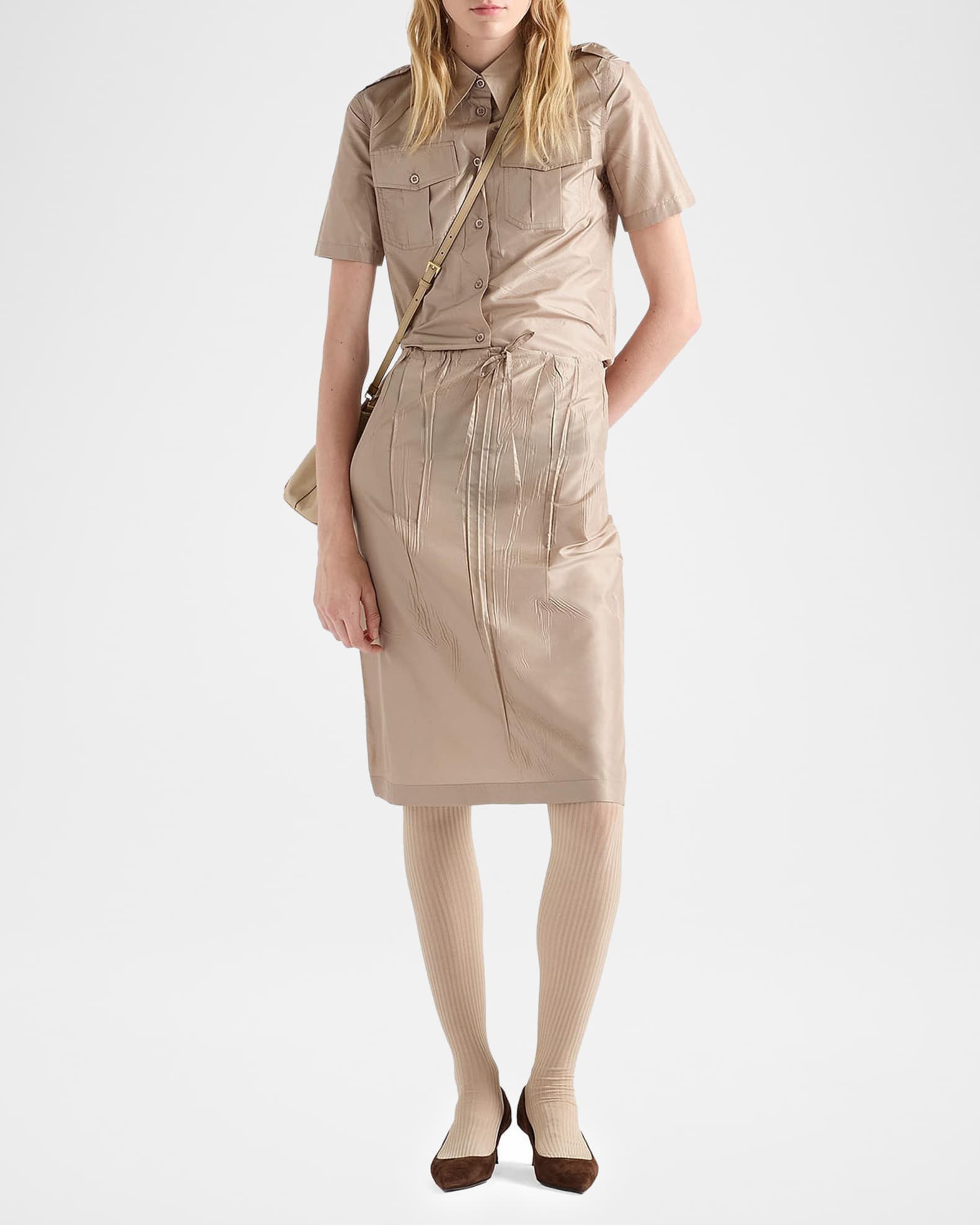 Prada Short-Sleeved Silk Taffeta Shirt | Neiman Marcus