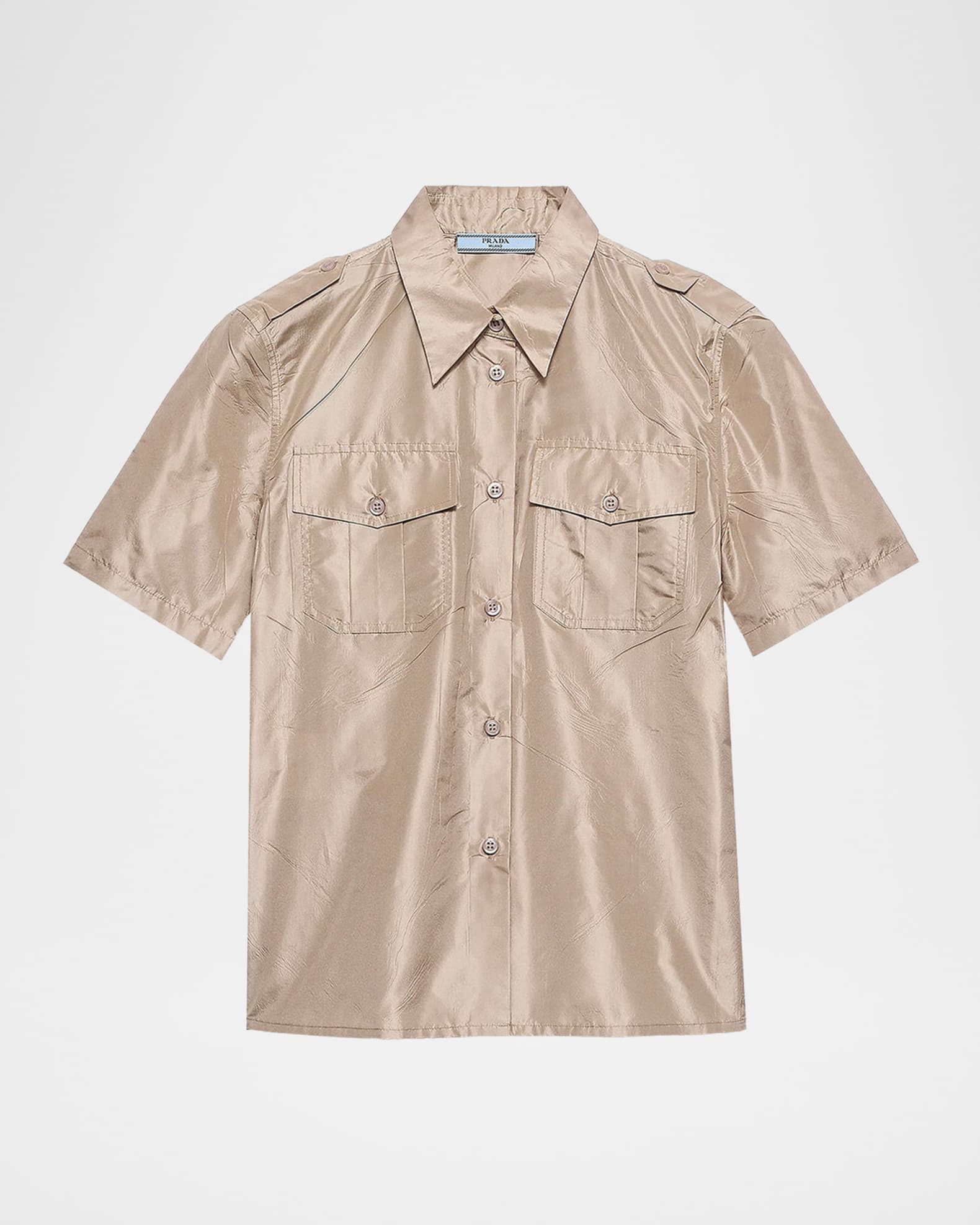 Prada Short-Sleeved Silk Taffeta Shirt | Neiman Marcus