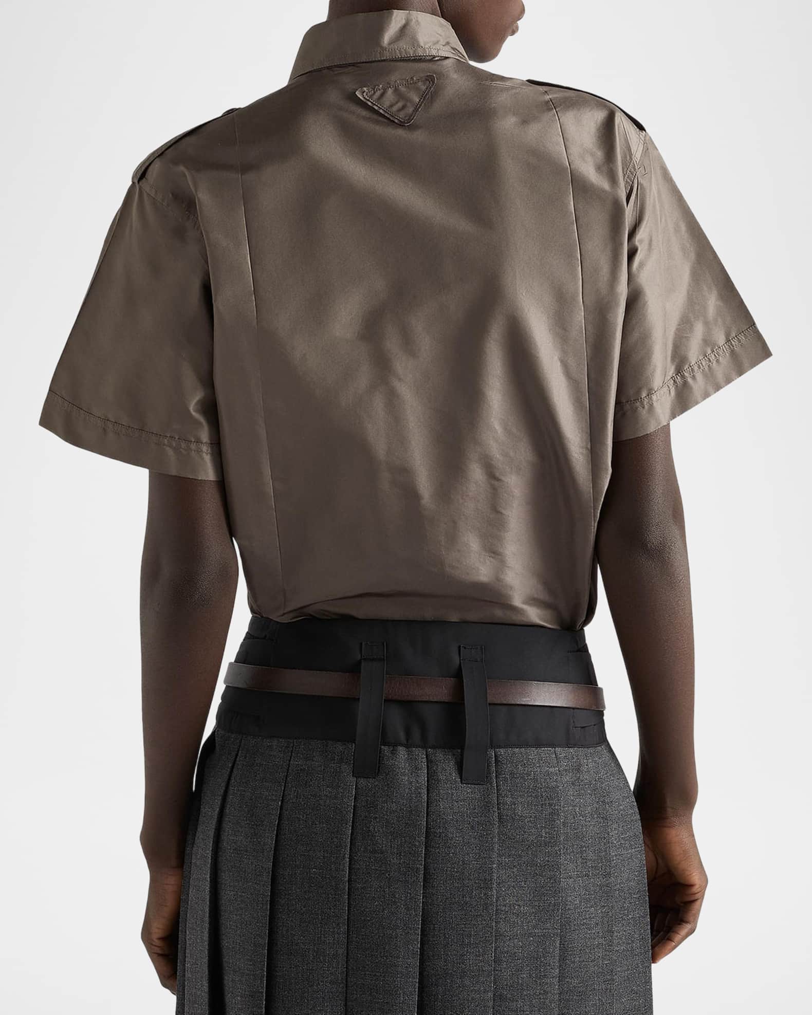 Prada Short-Sleeved Silk Taffeta Shirt | Neiman Marcus