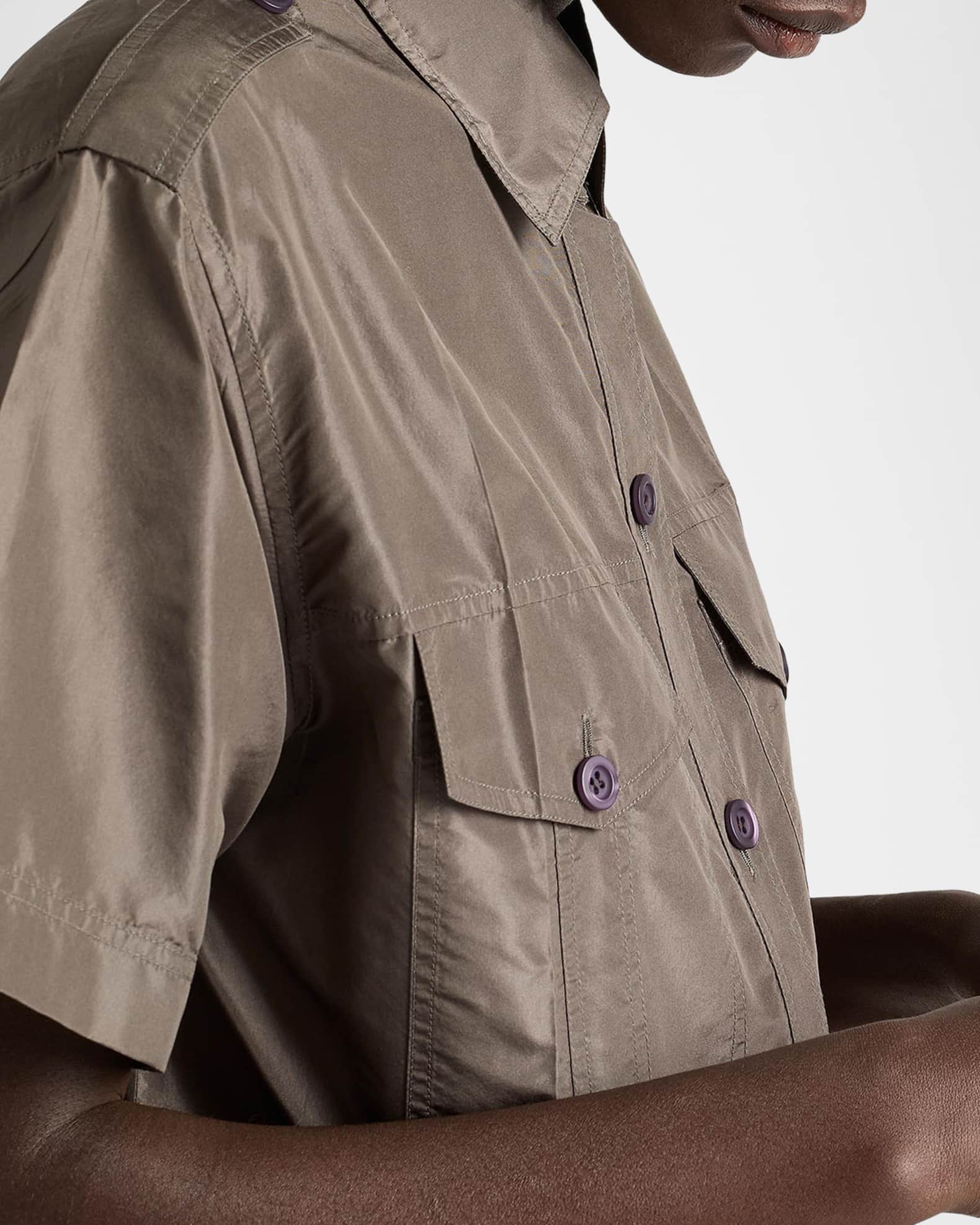 Prada Short-Sleeved Silk Taffeta Shirt | Neiman Marcus