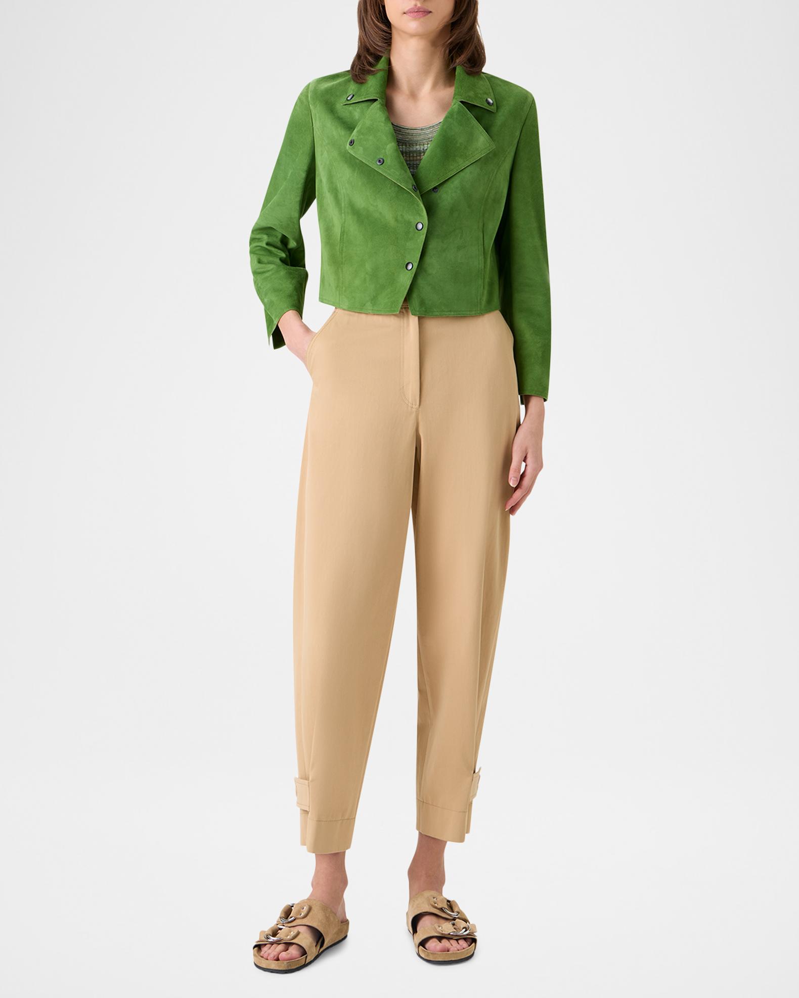 addict clothes TR02 34 アーミーグリーン Akris punto Suede Crop Moto Jacket | Neiman Marcus
