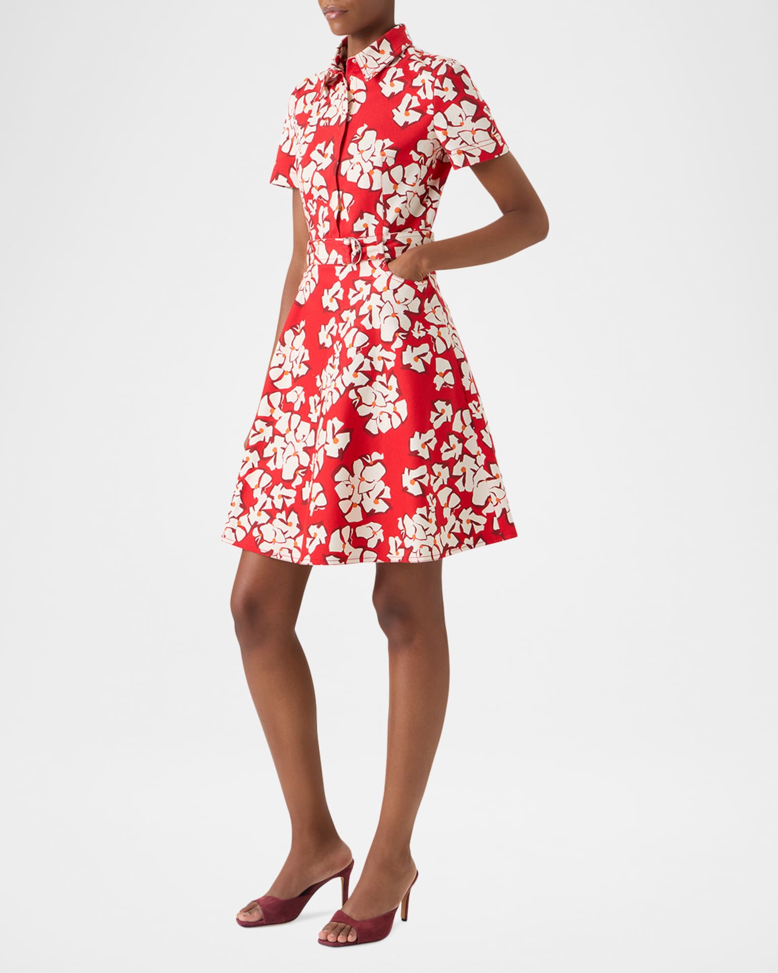 Akris punto Papercut Flower Print Denim Belted Shirtdress | Neiman