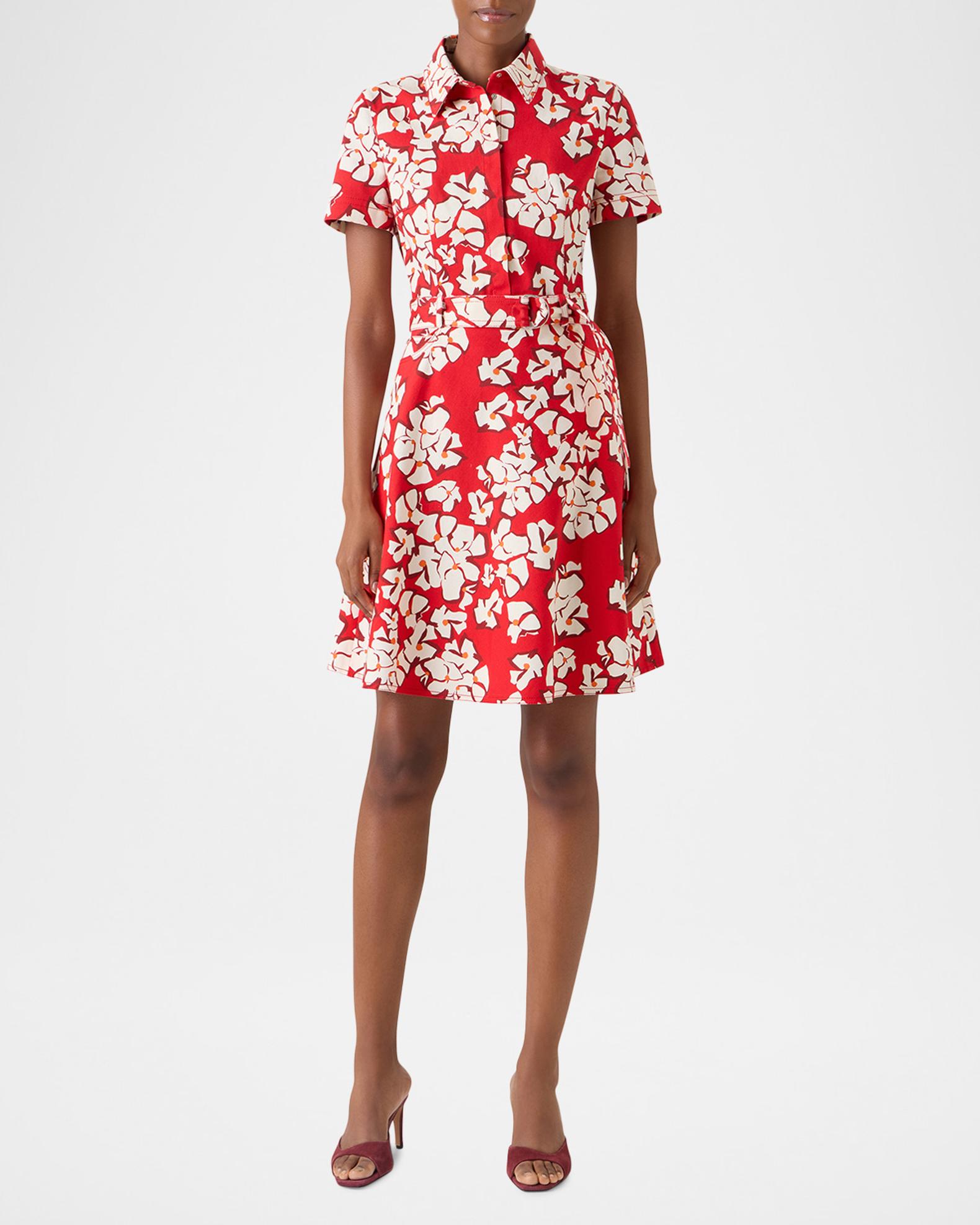 Akris punto Papercut Flower Print Denim Belted Shirtdress | Neiman