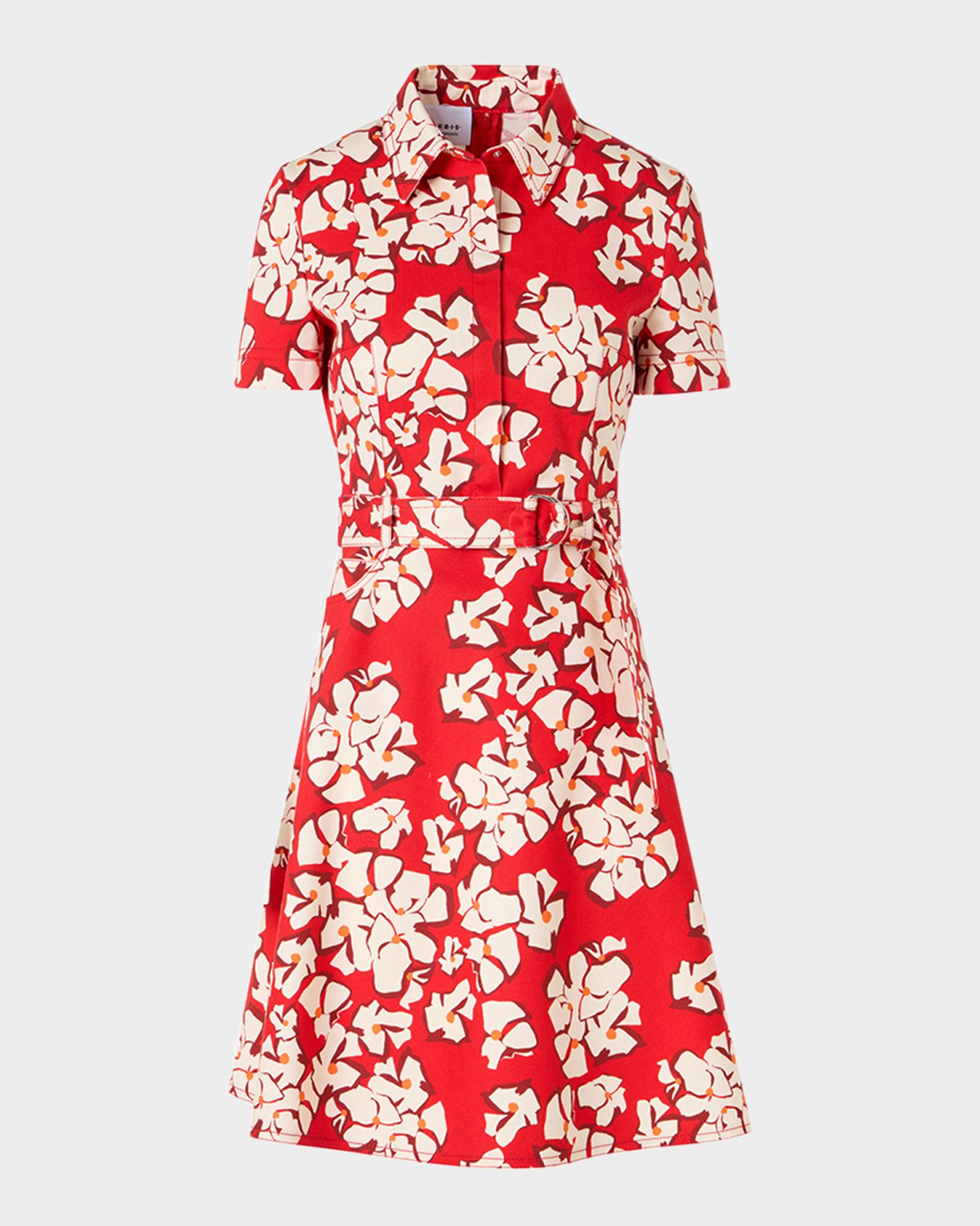 Akris punto Papercut Flower Print Denim Belted Shirtdress | Neiman