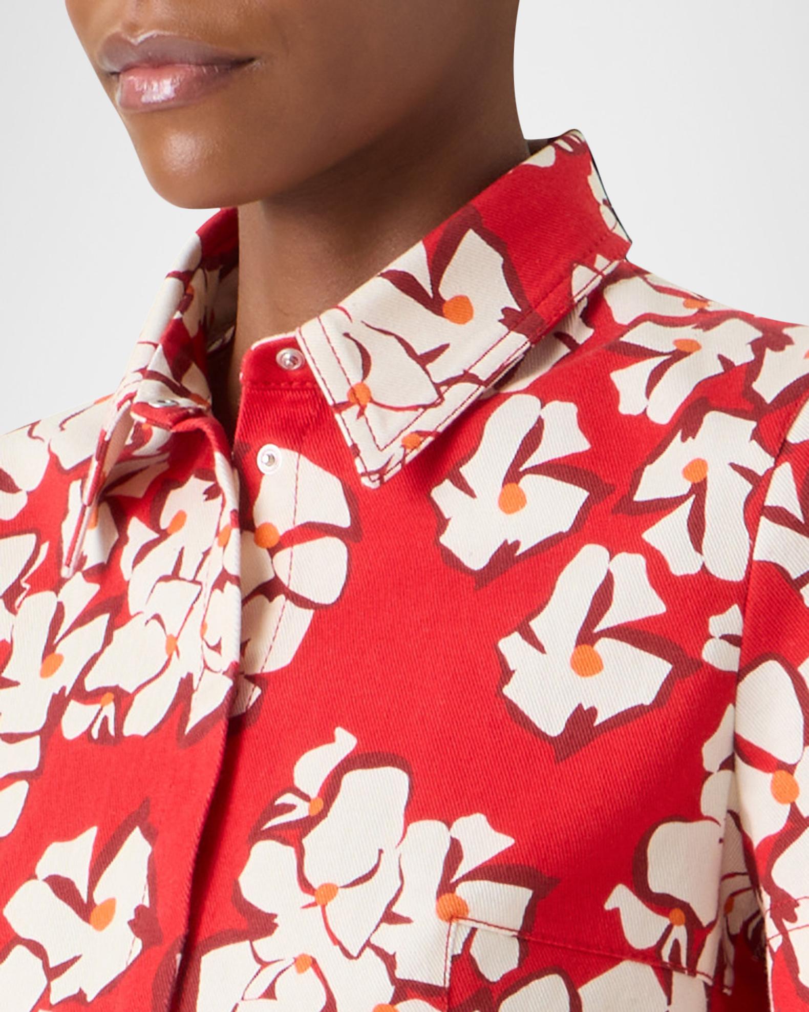 Akris punto Papercut Flower Print Denim Belted Shirtdress | Neiman