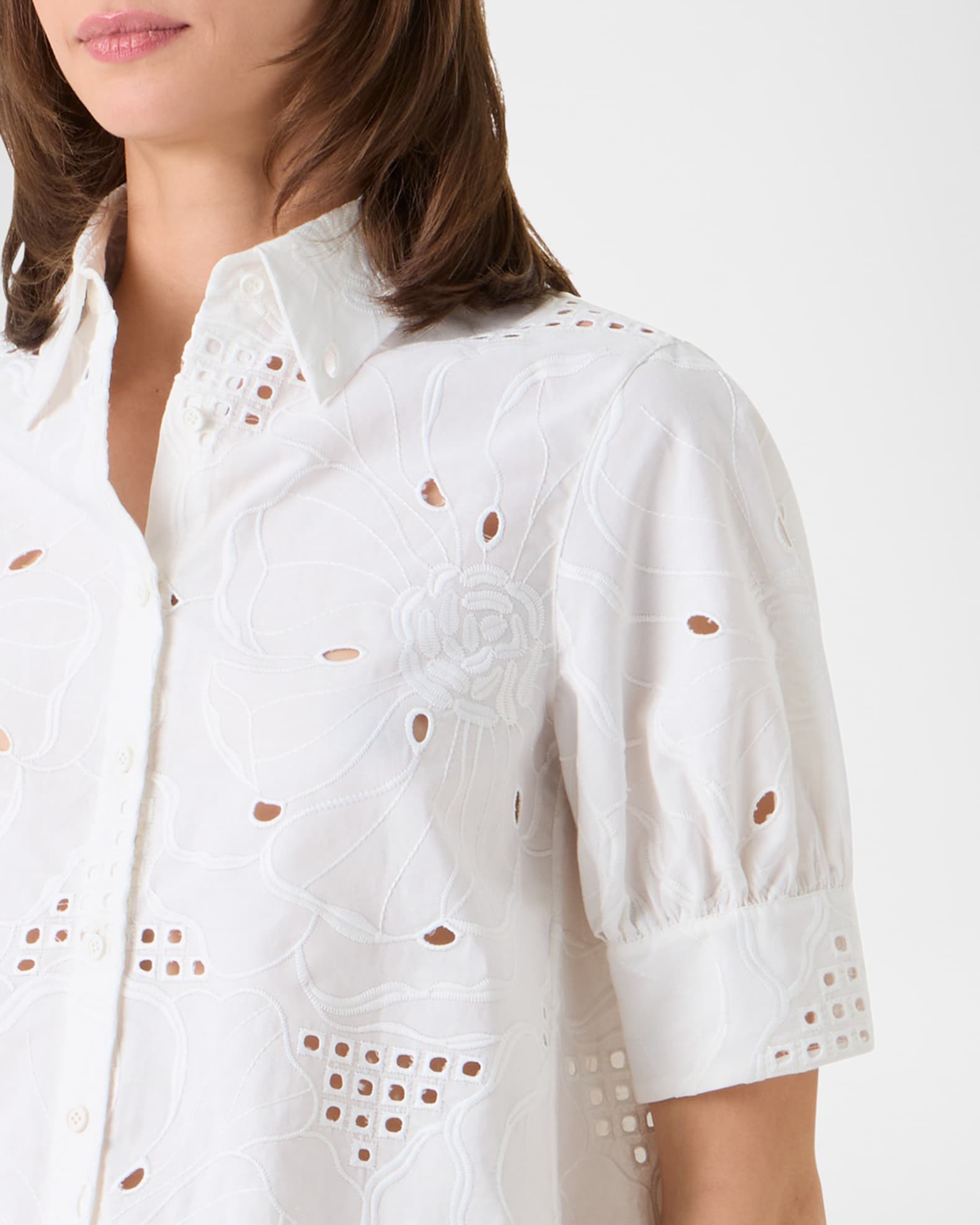 Akris punto Flower Eyelet Embroidered Cotton Poplin Blouse