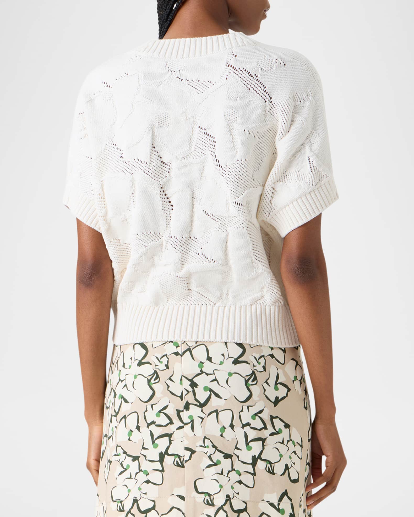 Akris punto Chunky Flower Ajour Knit Short-Sleeve Sweater | Neiman
