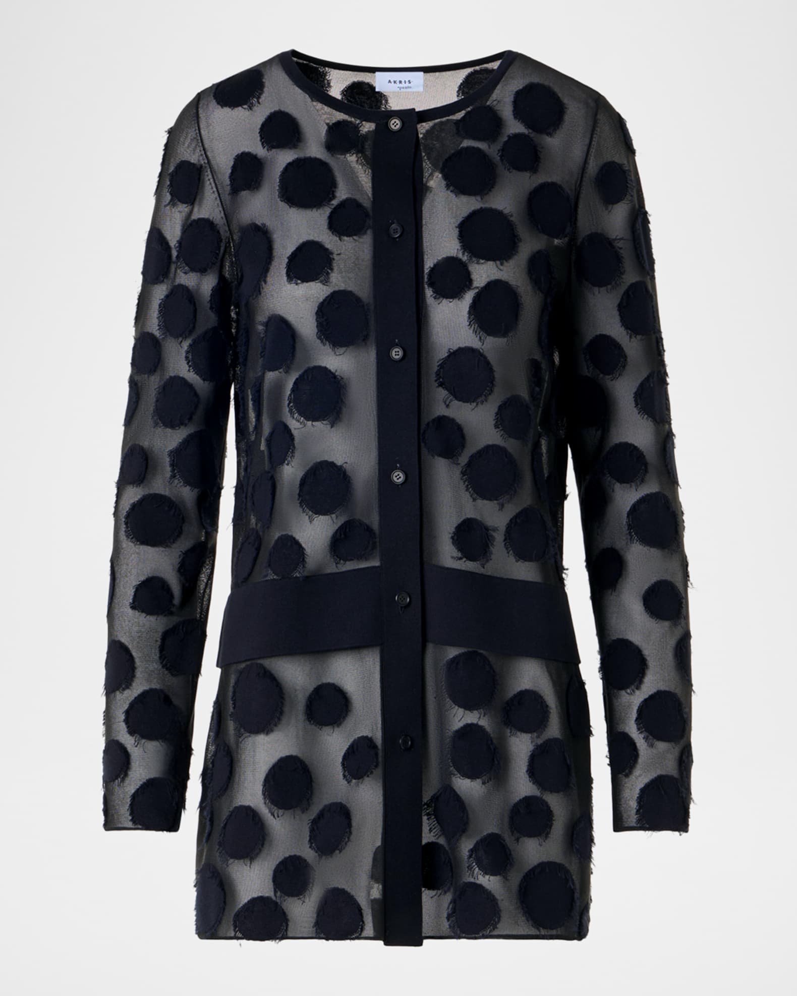 Akris punto Polka-Dot Tulle Knit Crewneck Cardigan | Neiman Marcus