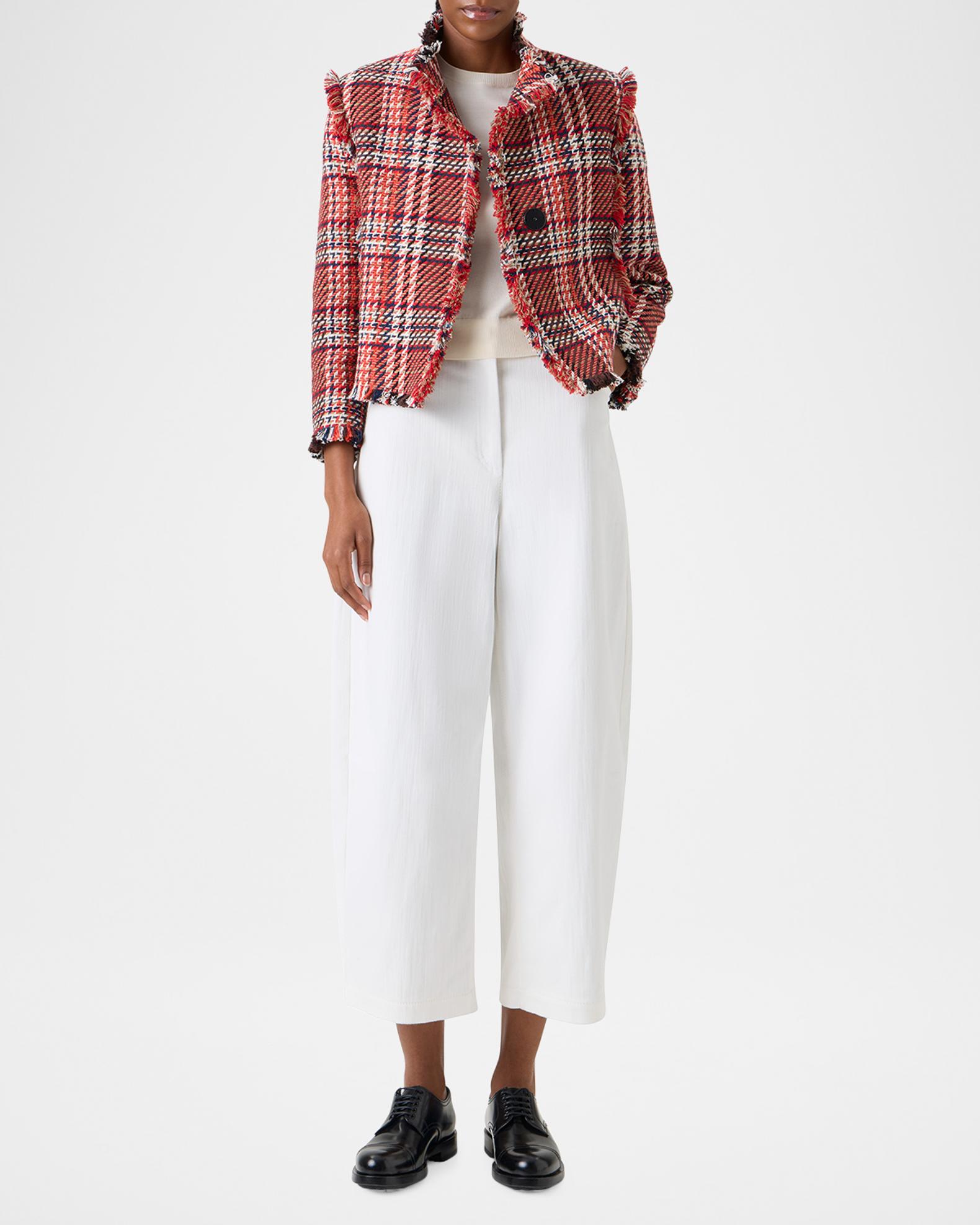 Akris punto Multi-Color Check Fringed Tweed Single-Breasted Jacket 