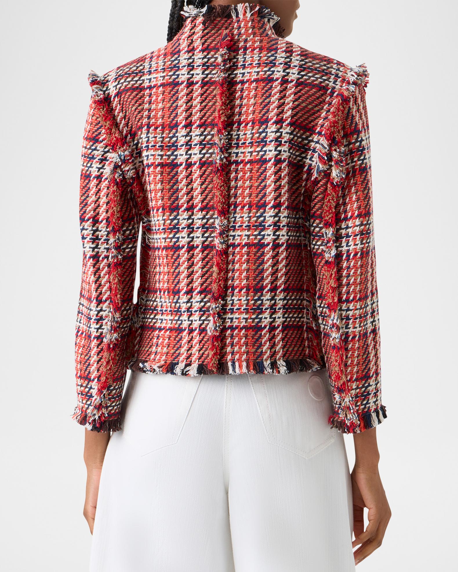Akris punto Multi-Color Check Fringed Tweed Single-Breasted Jacket 