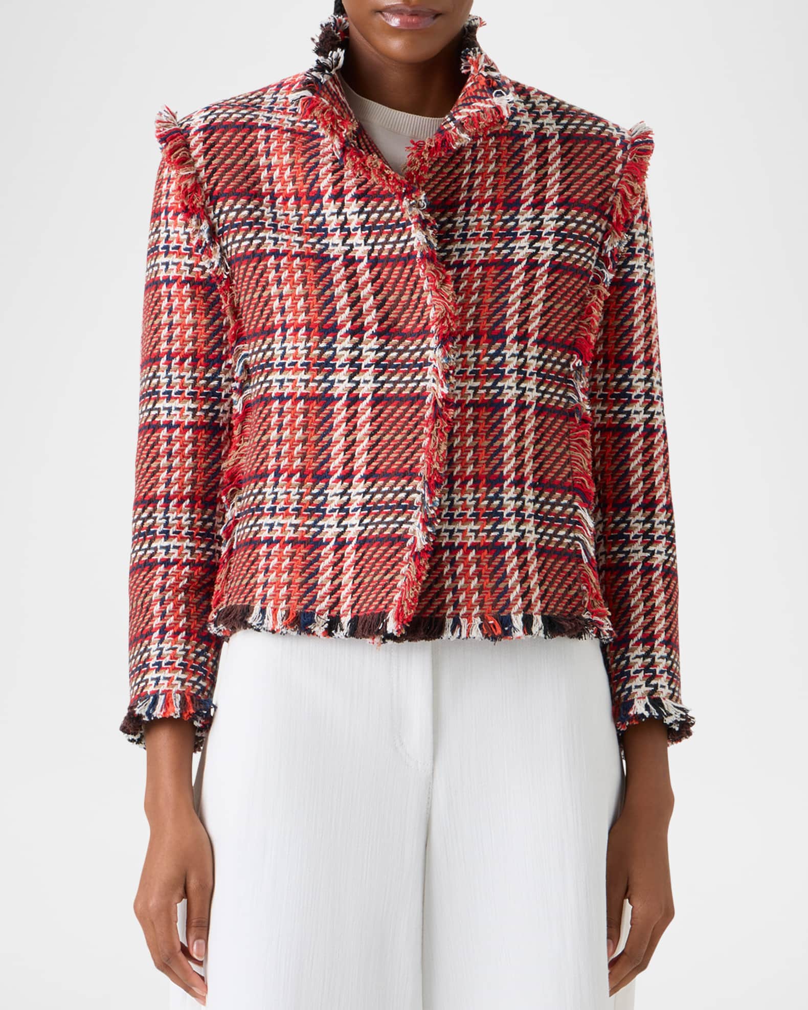 ゆ*ろ様 acka fringe tweed short jacket ゆ*ろ様 acka fringe tweed short jacket New Ann Taylor Pink Fringe