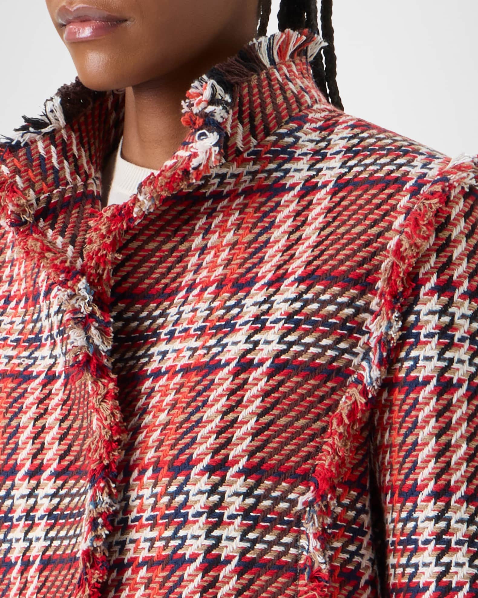 Akris punto Multi-Color Check Fringed Tweed Single-Breasted Jacket
