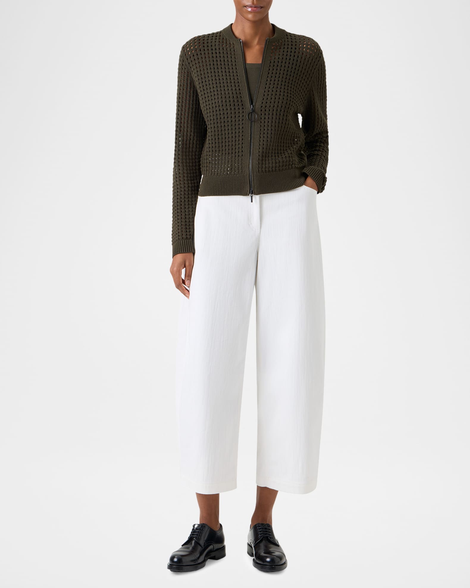 Akris punto Chunky Cotton Mesh Zip Bomber Cardigan | Neiman Marcus