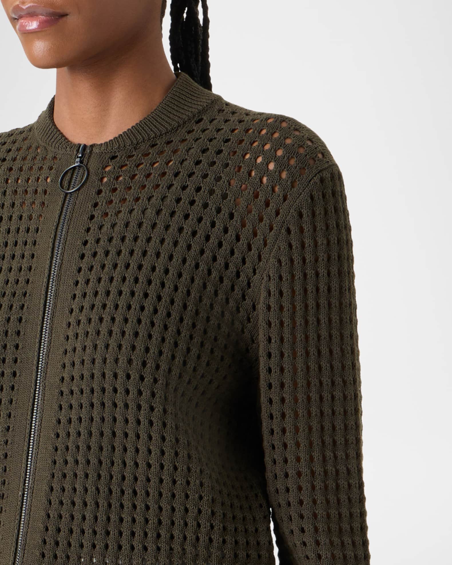 Akris punto Chunky Cotton Mesh Zip Bomber Cardigan | Neiman Marcus