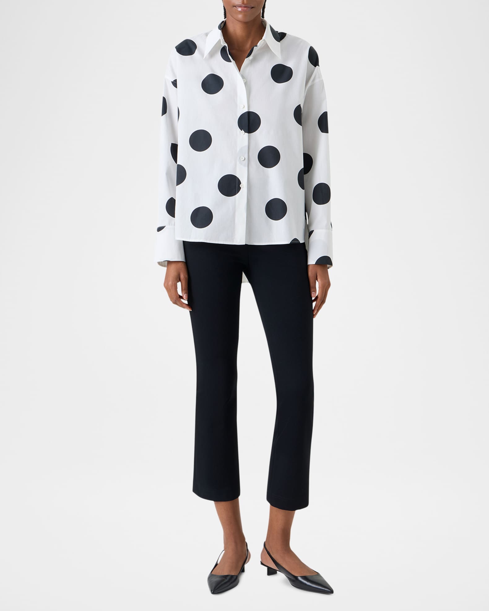 Akris punto Polka Dot Cotton Poplin High-Low Button-Down Shirt