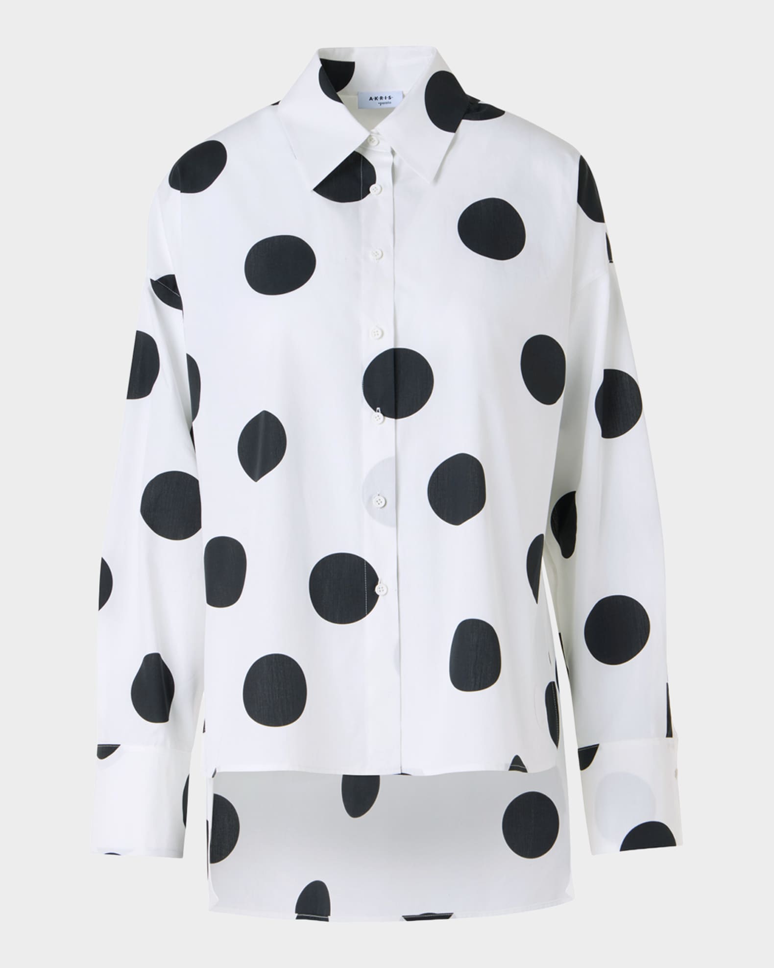 Akris punto Polka Dot Cotton Poplin High-Low Button-Down Shirt